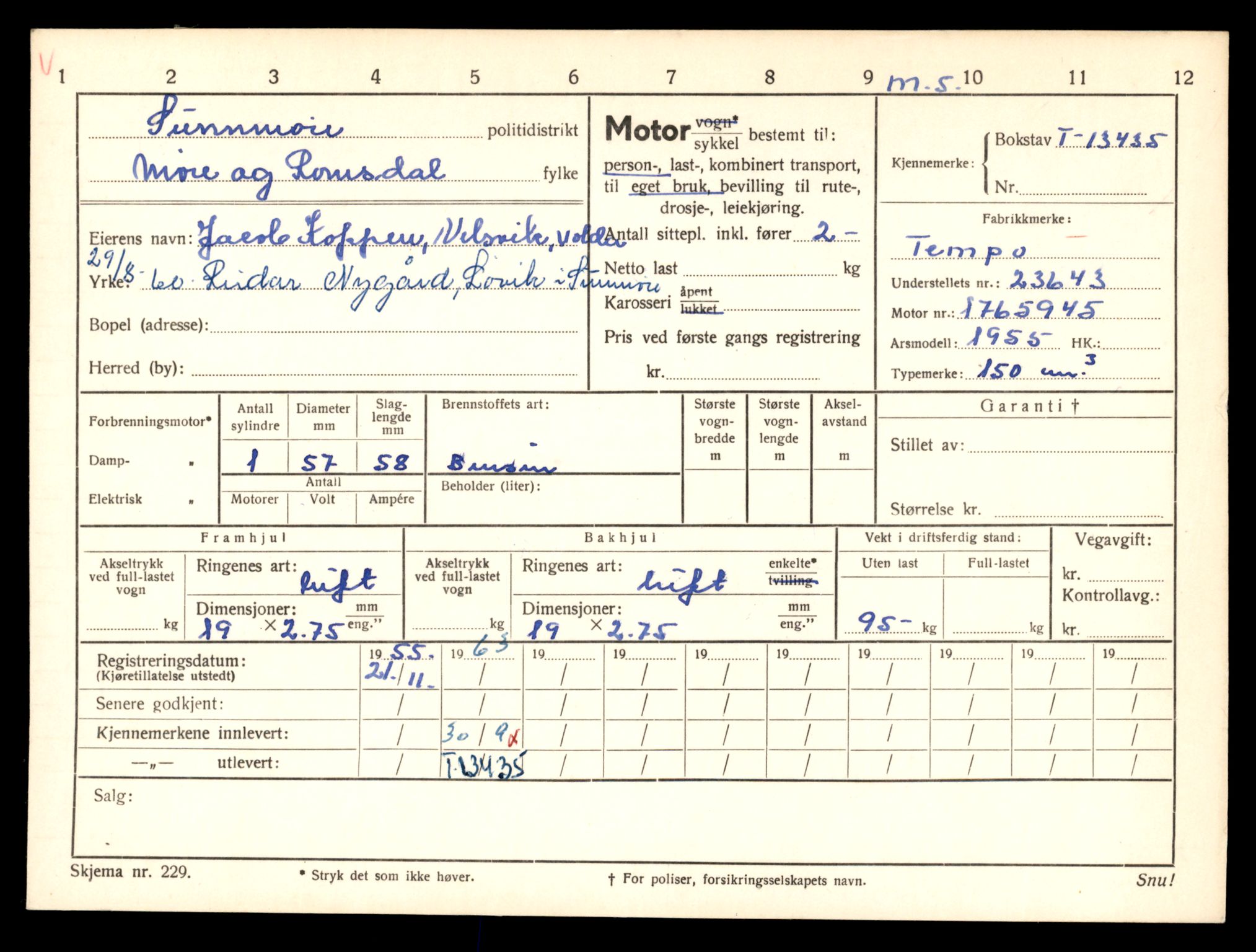 Møre og Romsdal vegkontor - Ålesund trafikkstasjon, AV/SAT-A-4099/F/Fe/L0039: Registreringskort for kjøretøy T 13361 - T 13530, 1927-1998, p. 1257