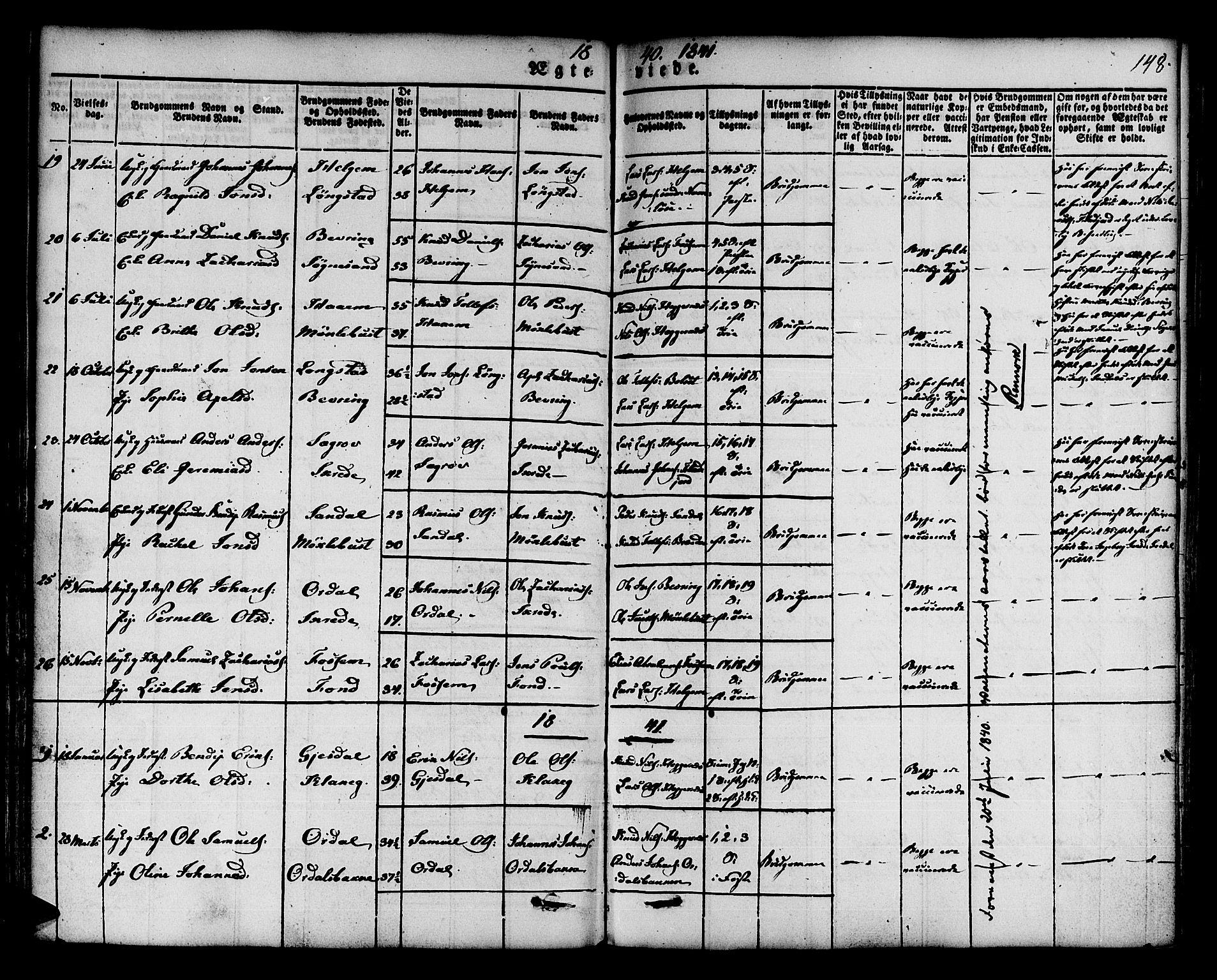 Jølster sokneprestembete, SAB/A-80701/H/Haa/Haaa/L0009: Parish register (official) no. A 9, 1833-1848, p. 148