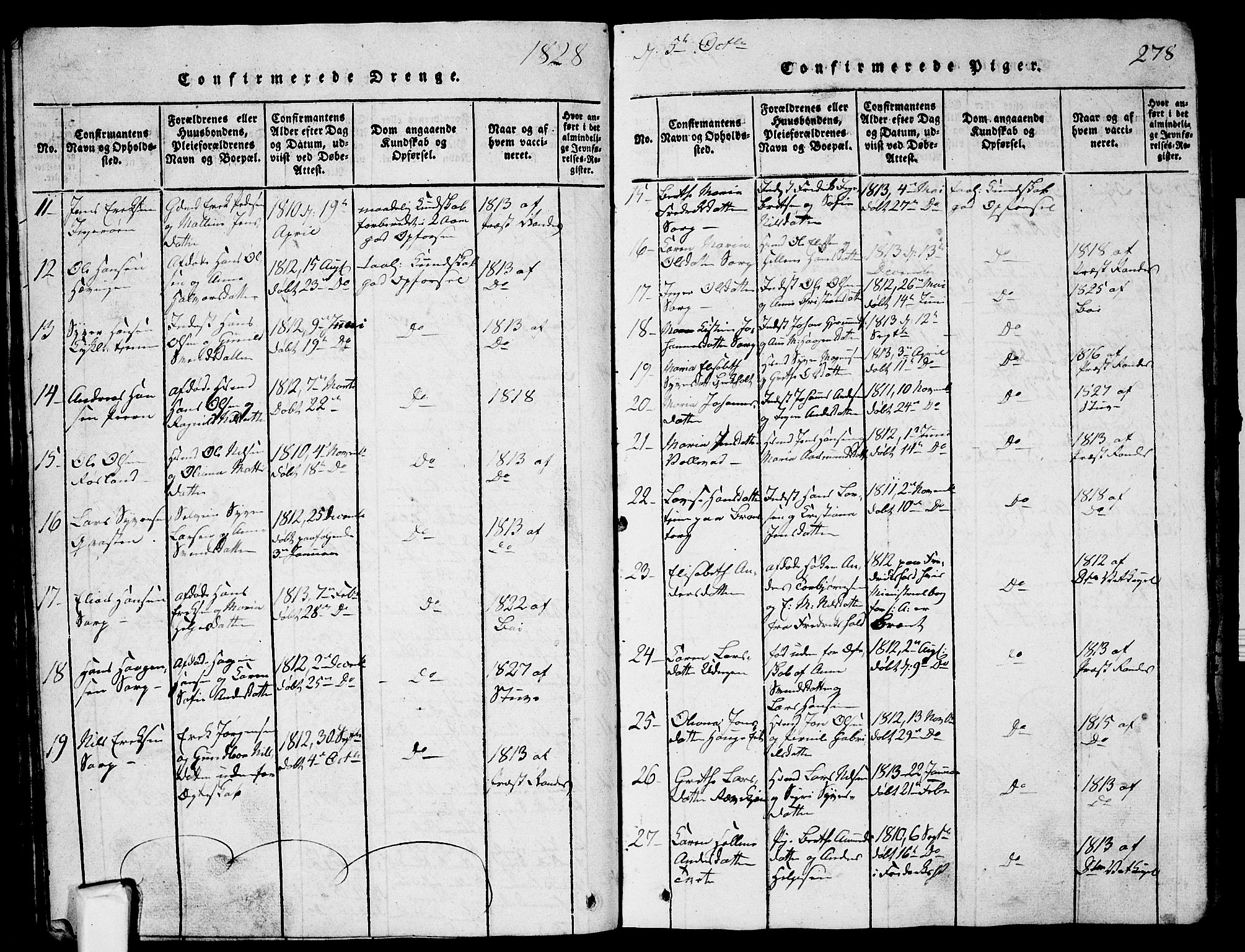 Skjeberg prestekontor Kirkebøker, AV/SAO-A-10923/G/Ga/L0001: Parish register (copy) no. I 1, 1815-1830, p. 278