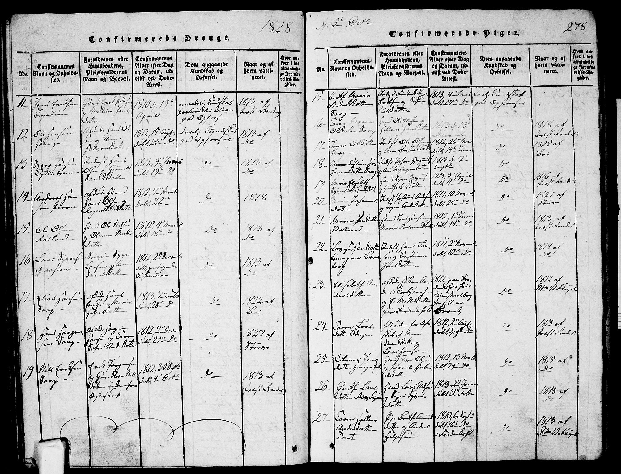 Skjeberg prestekontor Kirkebøker, SAO/A-10923/G/Ga/L0001: Parish register (copy) no. I 1, 1815-1830, p. 278