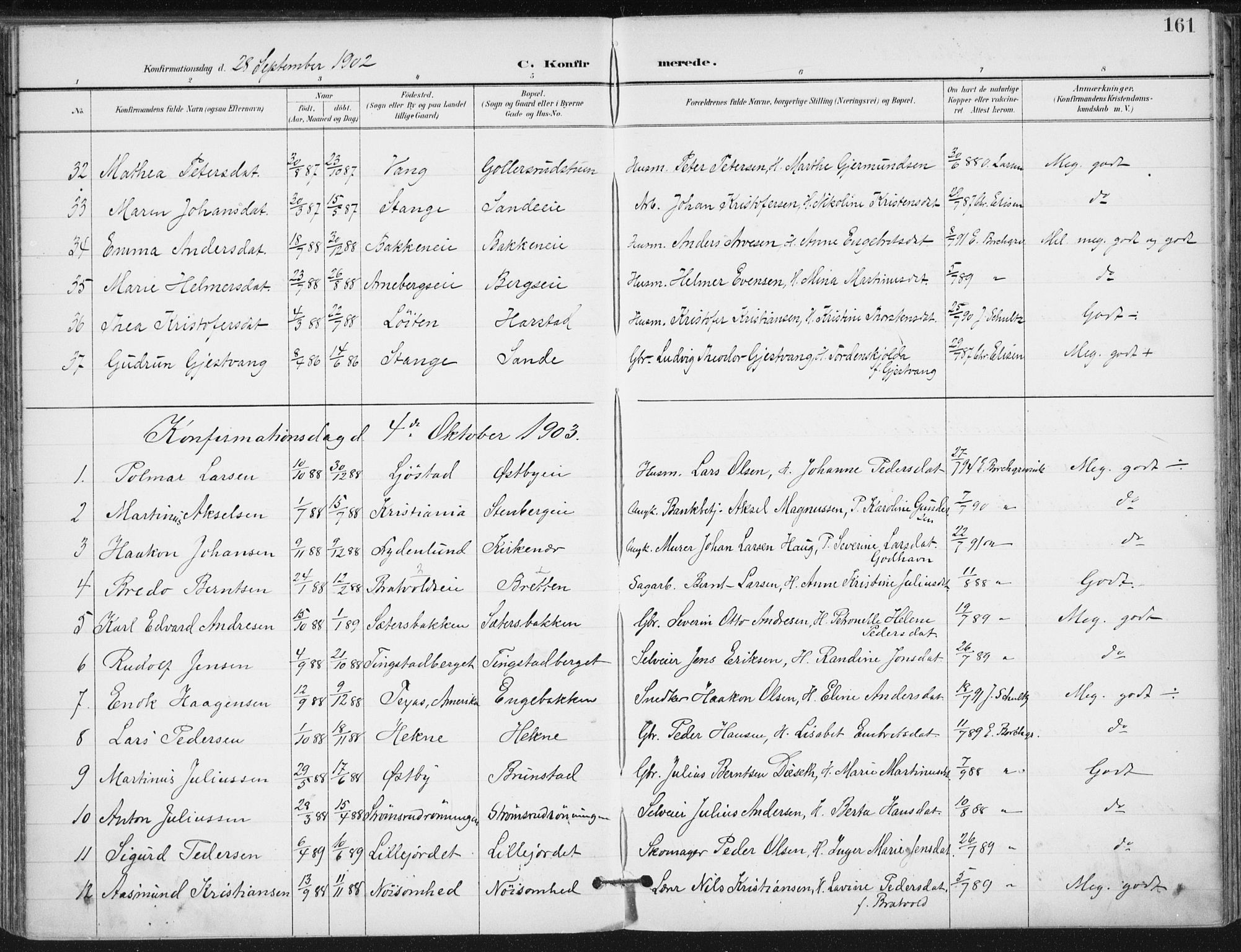 Romedal prestekontor, SAH/PREST-004/K/L0011: Parish register (official) no. 11, 1896-1912, p. 161