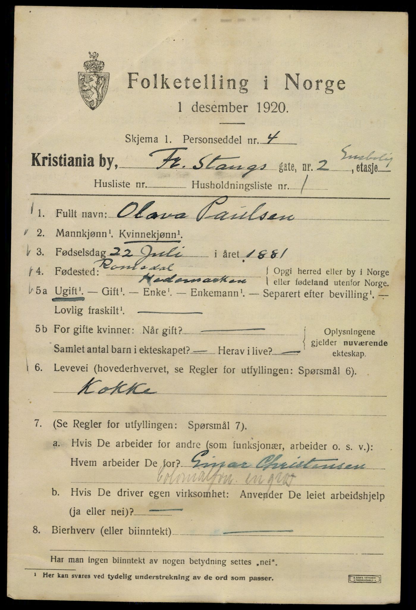 SAO, 1920 census for Kristiania, 1920, p. 237573