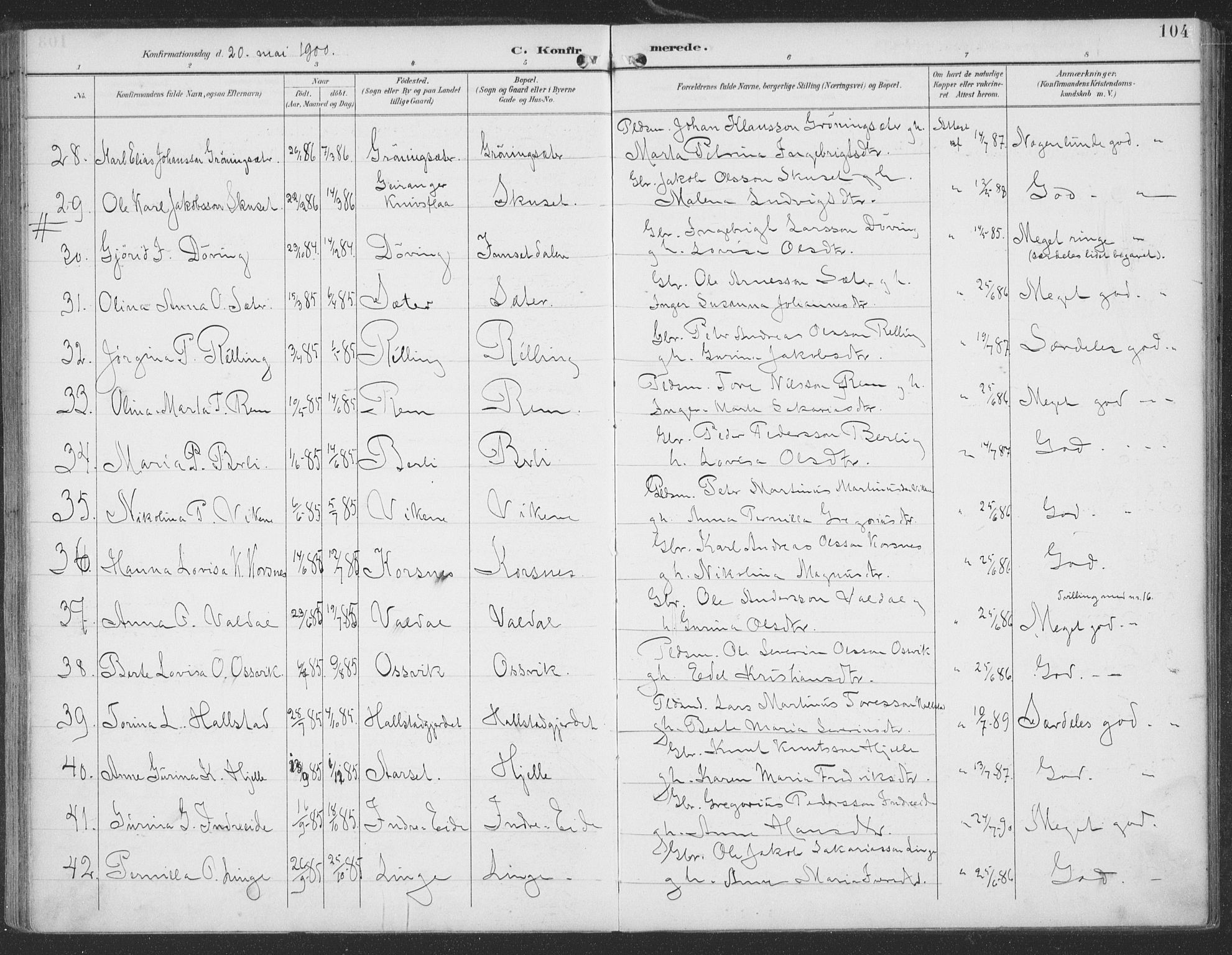 Ministerialprotokoller, klokkerbøker og fødselsregistre - Møre og Romsdal, AV/SAT-A-1454/519/L0256: Parish register (official) no. 519A15, 1895-1912, p. 104