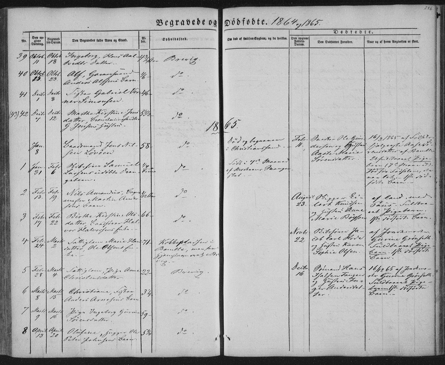 Brevik kirkebøker, AV/SAKO-A-255/F/Fa/L0005: Parish register (official) no. 5, 1847-1865, p. 286