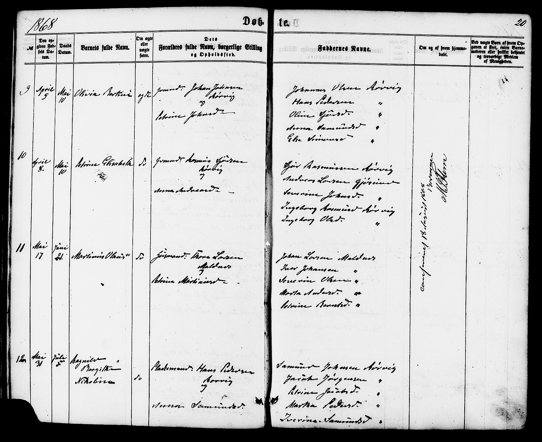 Ministerialprotokoller, klokkerbøker og fødselsregistre - Møre og Romsdal, SAT/A-1454/537/L0518: Parish register (official) no. 537A02, 1862-1876, p. 20