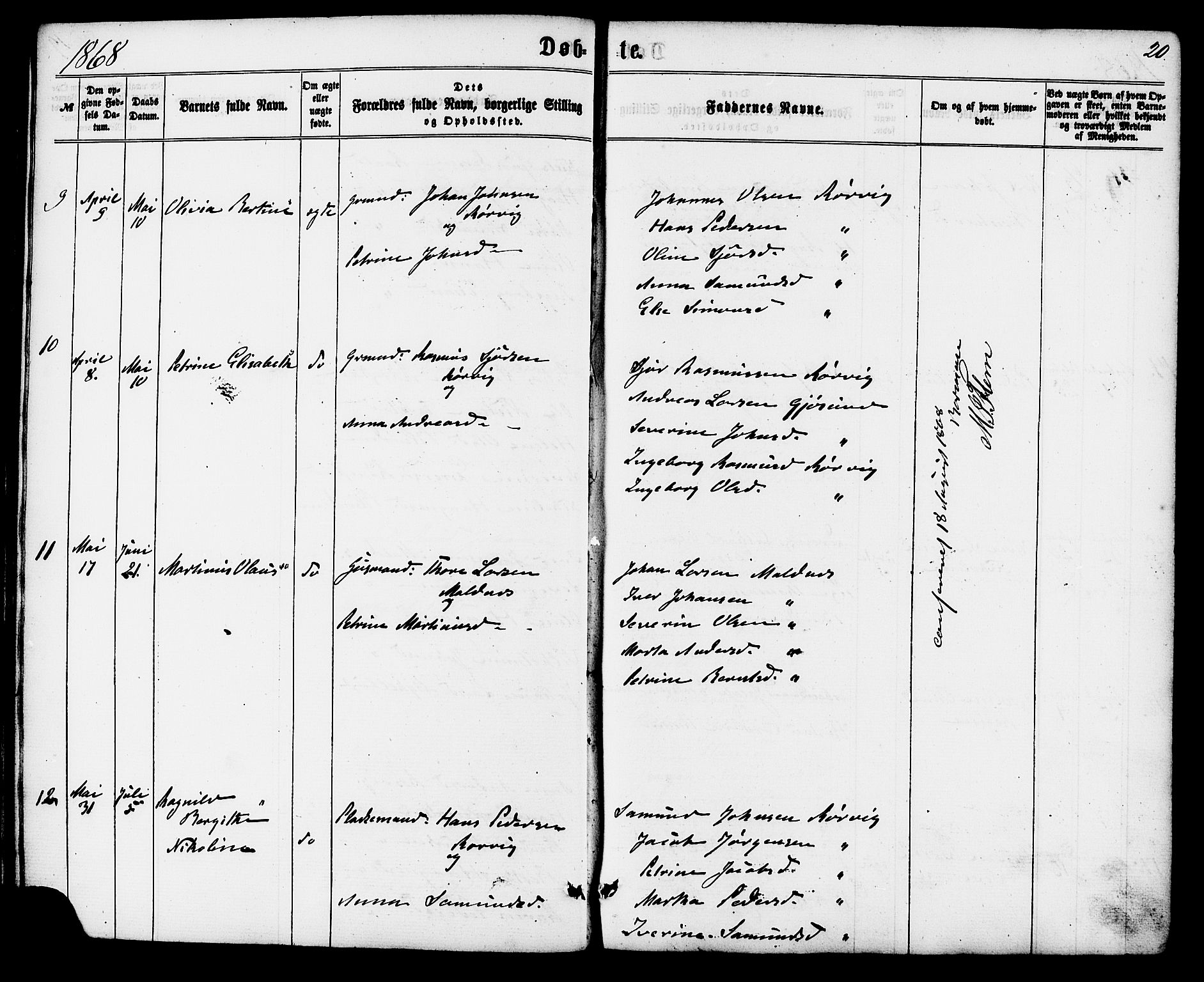 Ministerialprotokoller, klokkerbøker og fødselsregistre - Møre og Romsdal, AV/SAT-A-1454/537/L0518: Parish register (official) no. 537A02, 1862-1876, p. 20