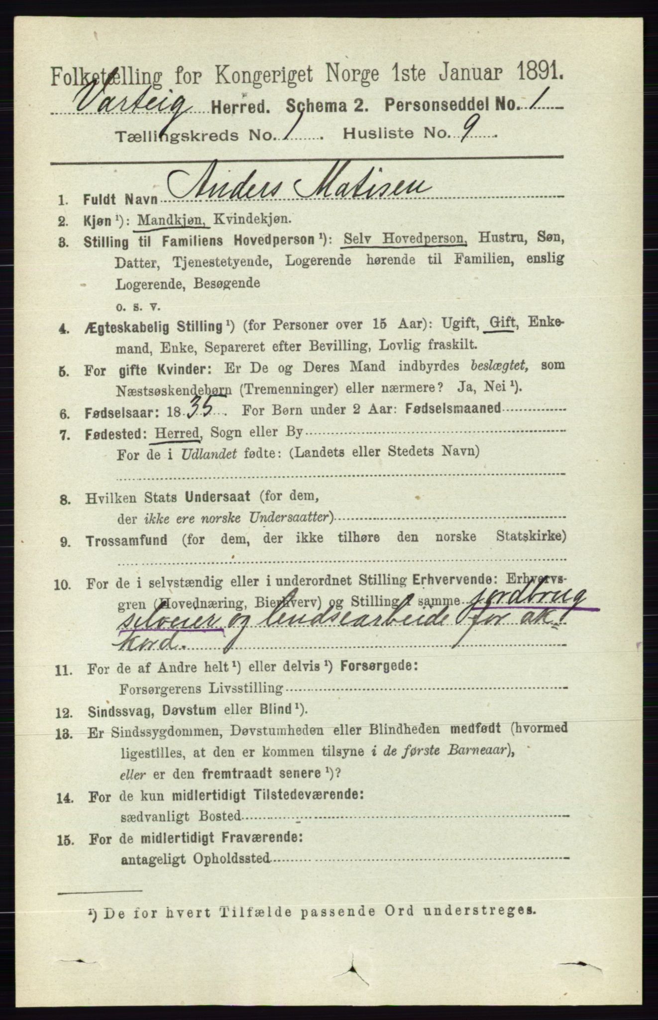 RA, 1891 census for 0114 Varteig, 1891, p. 145