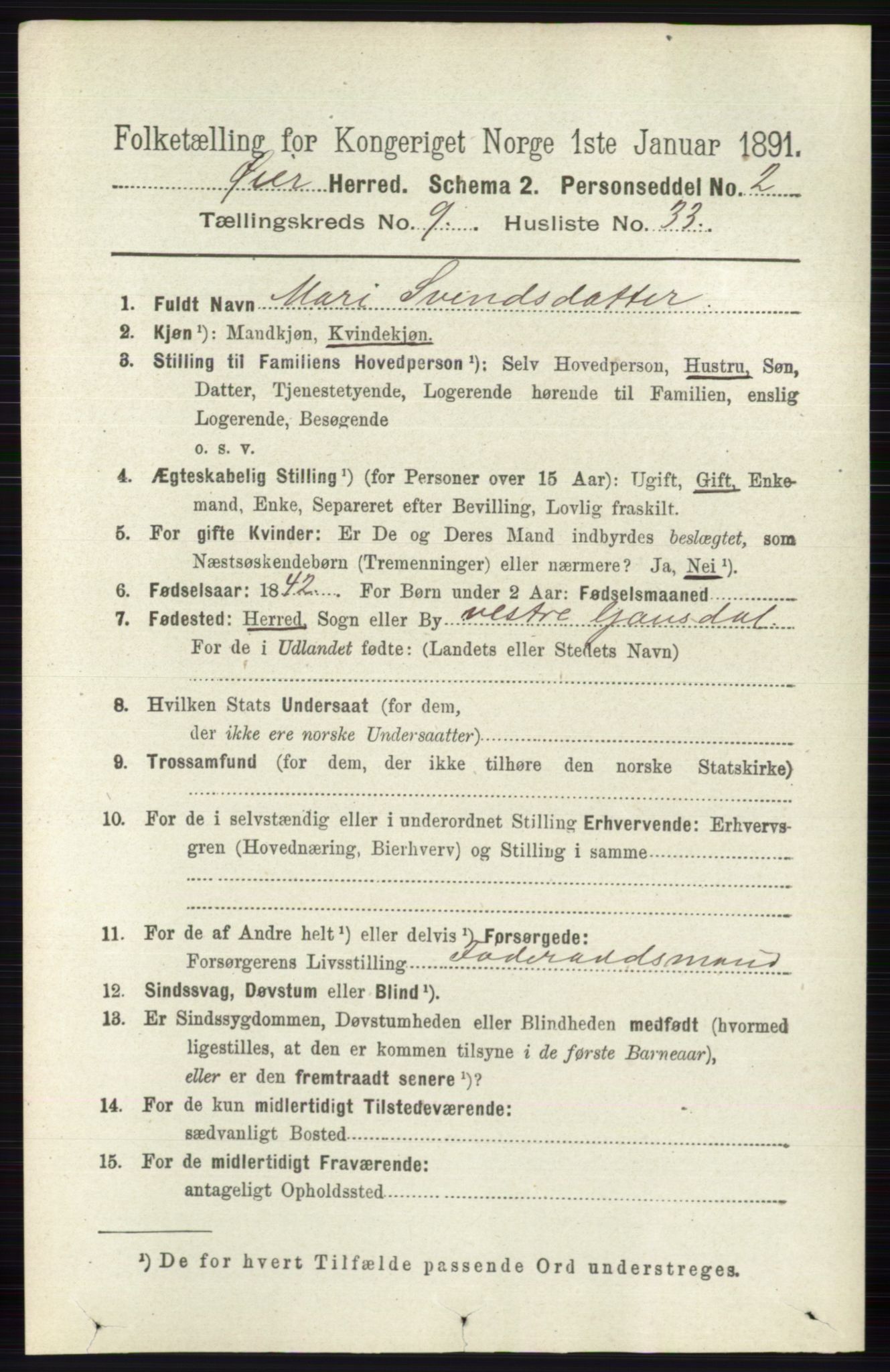 RA, 1891 census for 0521 Øyer, 1891, p. 3305