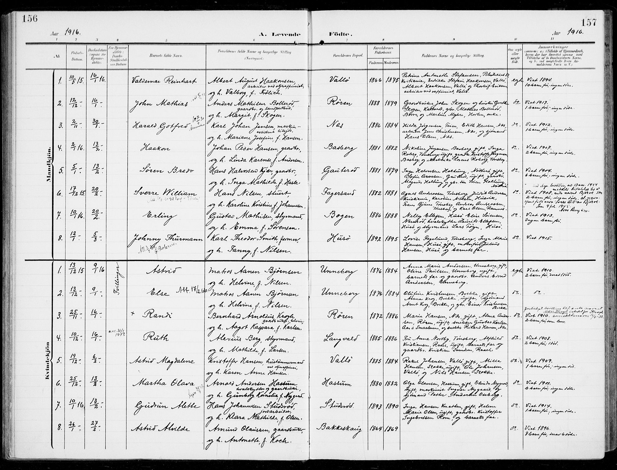 Sem kirkebøker, SAKO/A-5/F/Fb/L0006: Parish register (official) no. II 6, 1905-1918, p. 156-157