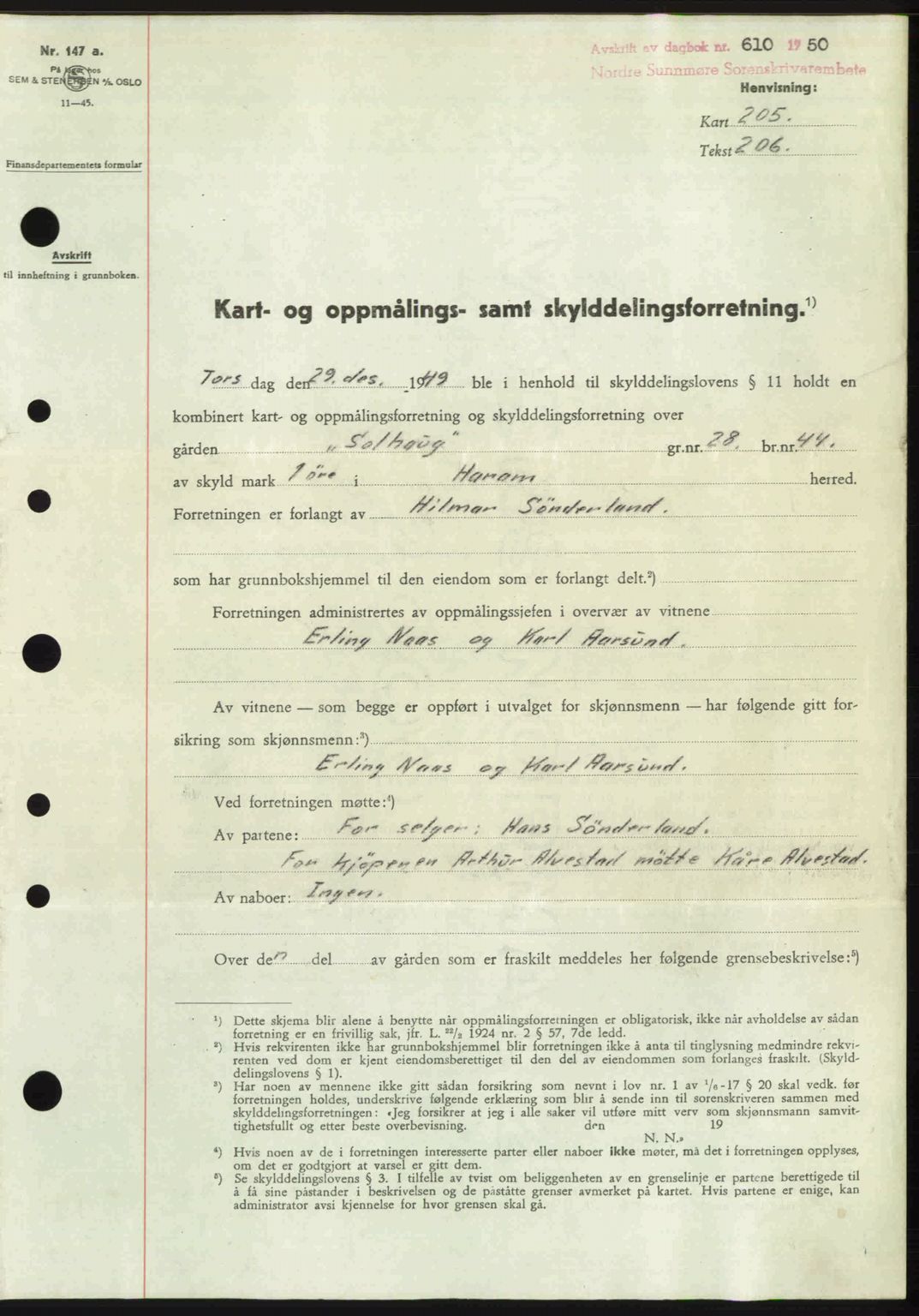 Nordre Sunnmøre sorenskriveri, AV/SAT-A-0006/1/2/2C/2Ca: Mortgage book no. A34, 1950-1950, Diary no: : 610/1950