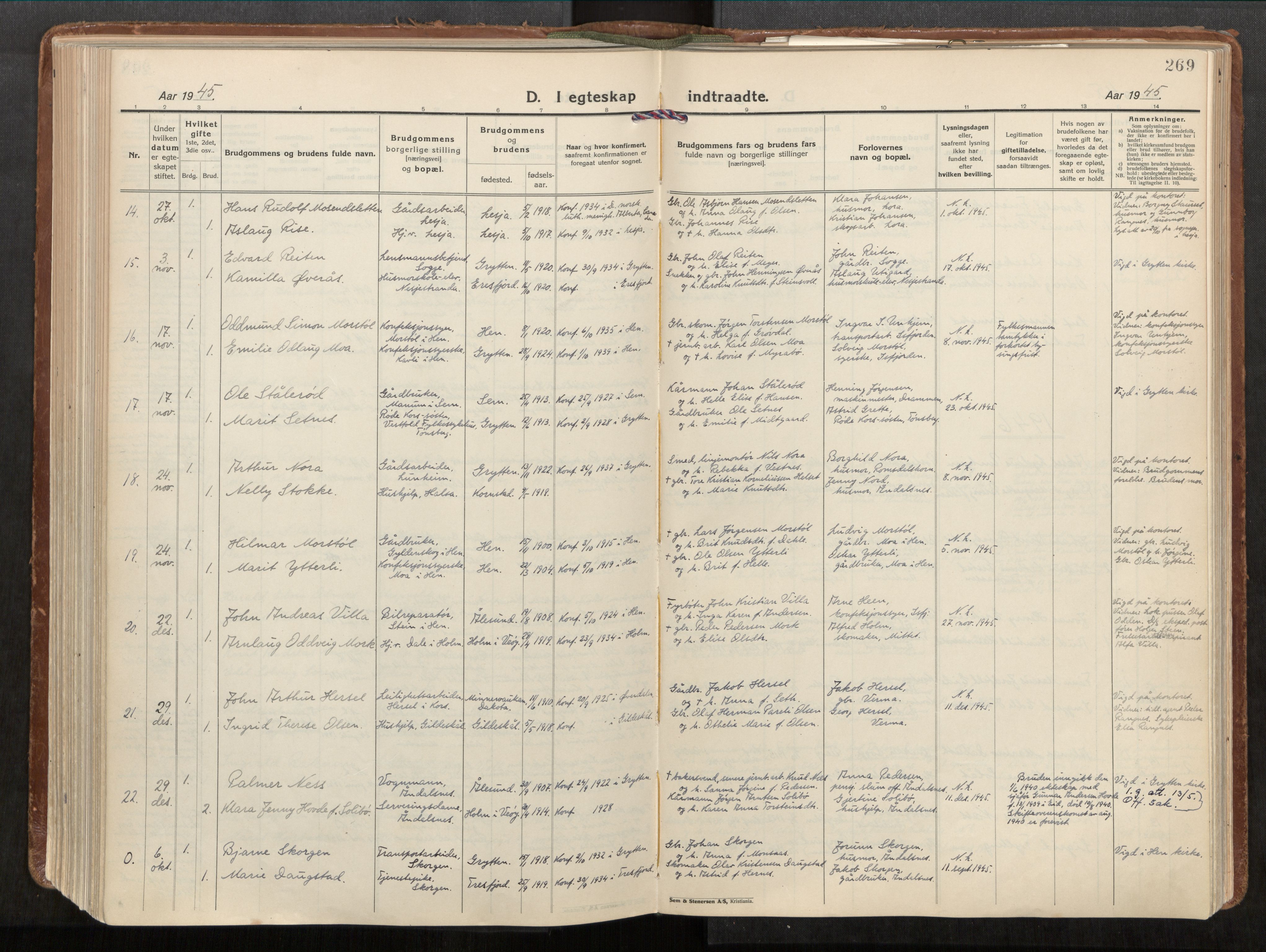 Ministerialprotokoller, klokkerbøker og fødselsregistre - Møre og Romsdal, AV/SAT-A-1454/544/L0587: Parish register (official) no. 544A11, 1924-1954, p. 269