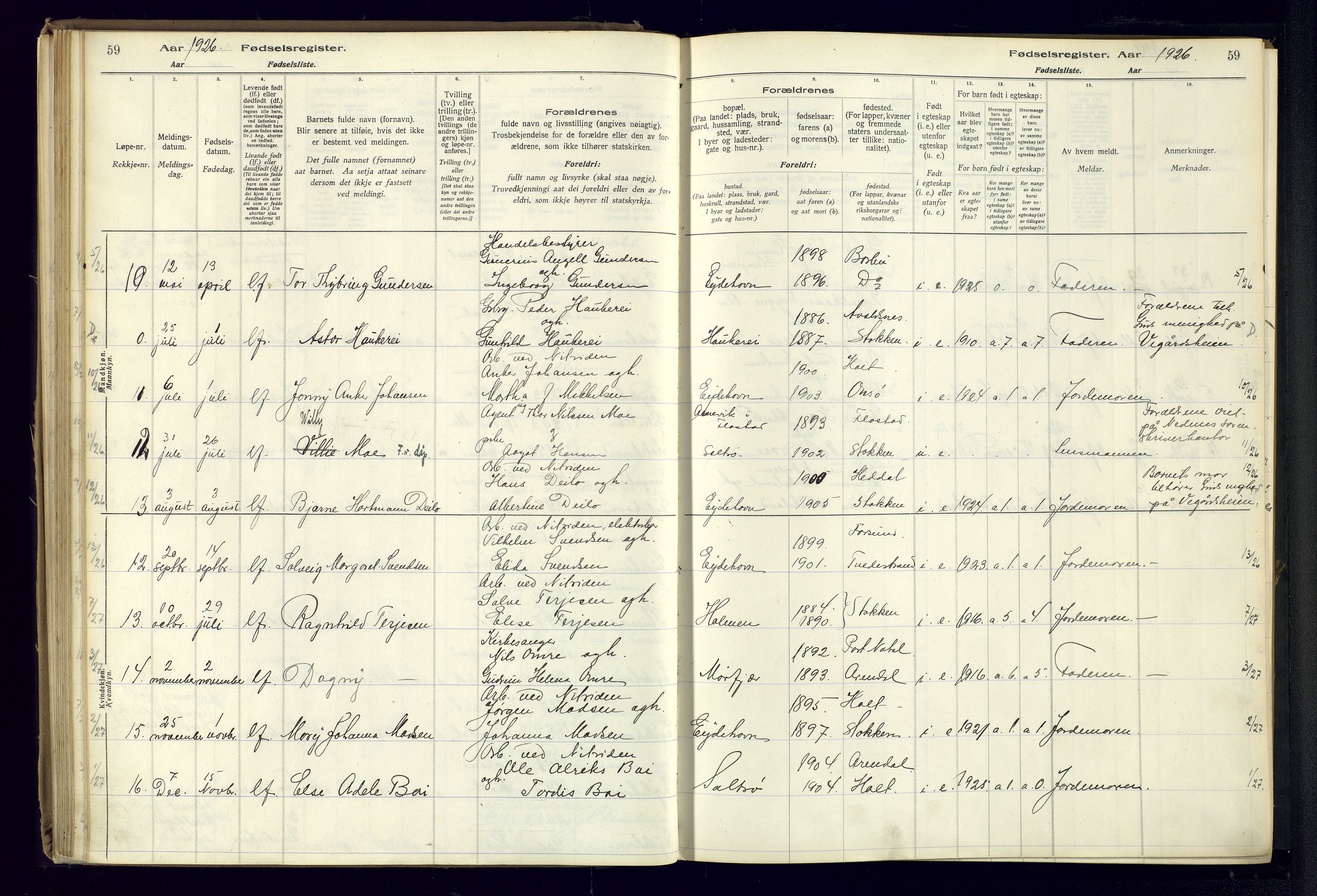 Austre Moland sokneprestkontor, AV/SAK-1111-0001/J/Ja/L0003: Birth register no. A-VI-27, 1916-1950, p. 59