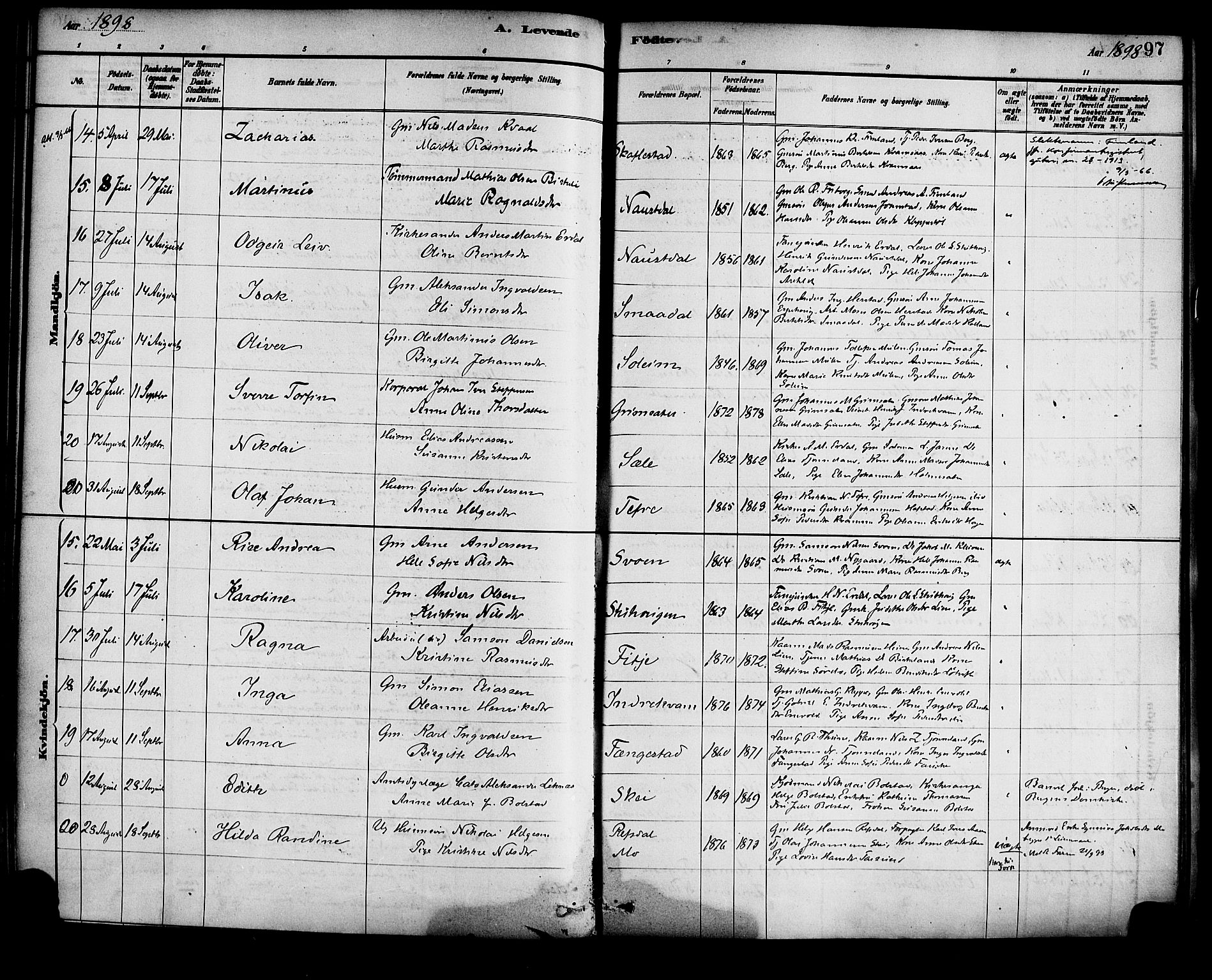 Førde sokneprestembete, AV/SAB-A-79901/H/Haa/Haad/L0001: Parish register (official) no. D 1, 1881-1898, p. 97