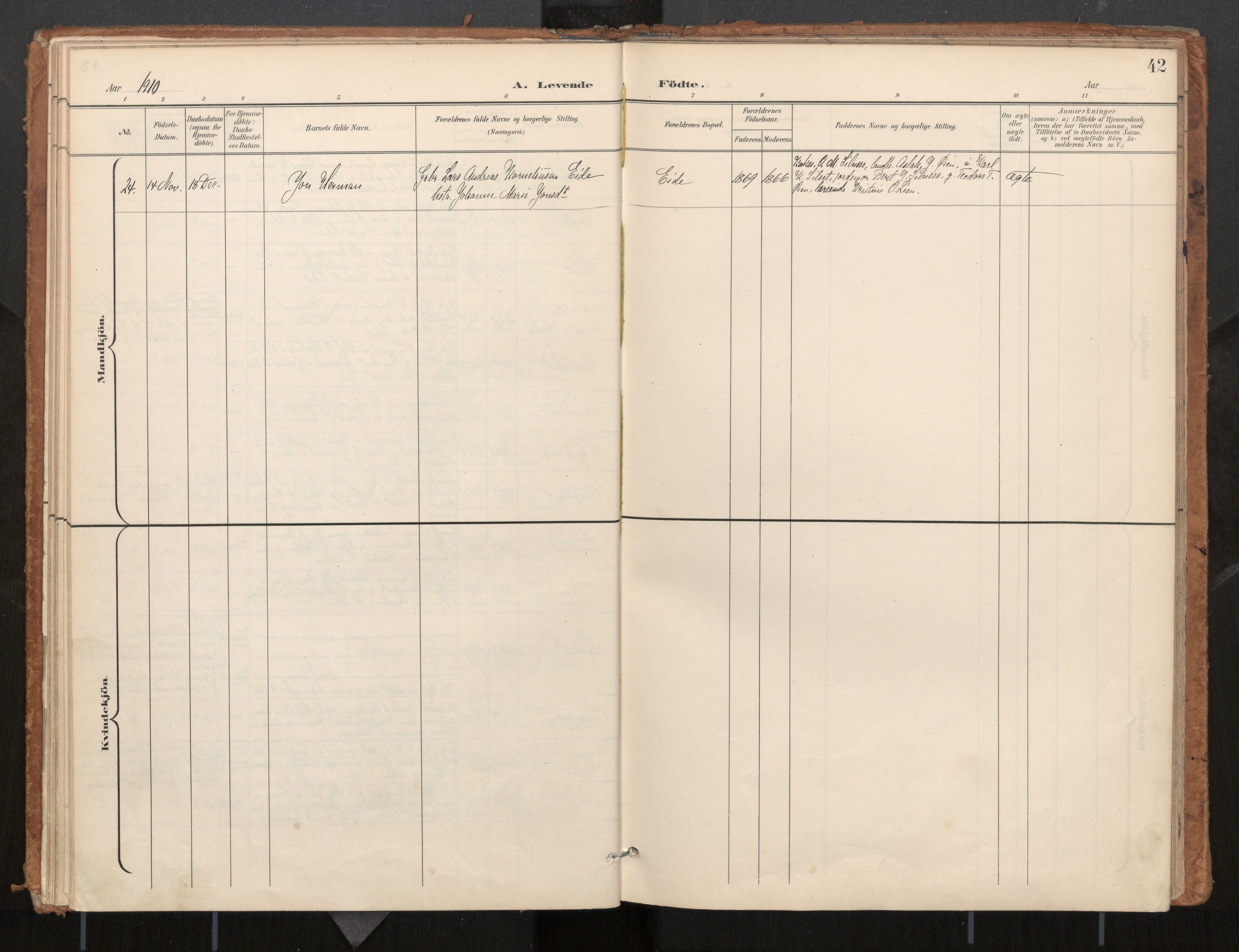 Ministerialprotokoller, klokkerbøker og fødselsregistre - Møre og Romsdal, SAT/A-1454/571/L0836a: Parish register (official) no. 571A02, 1898-1910, p. 42