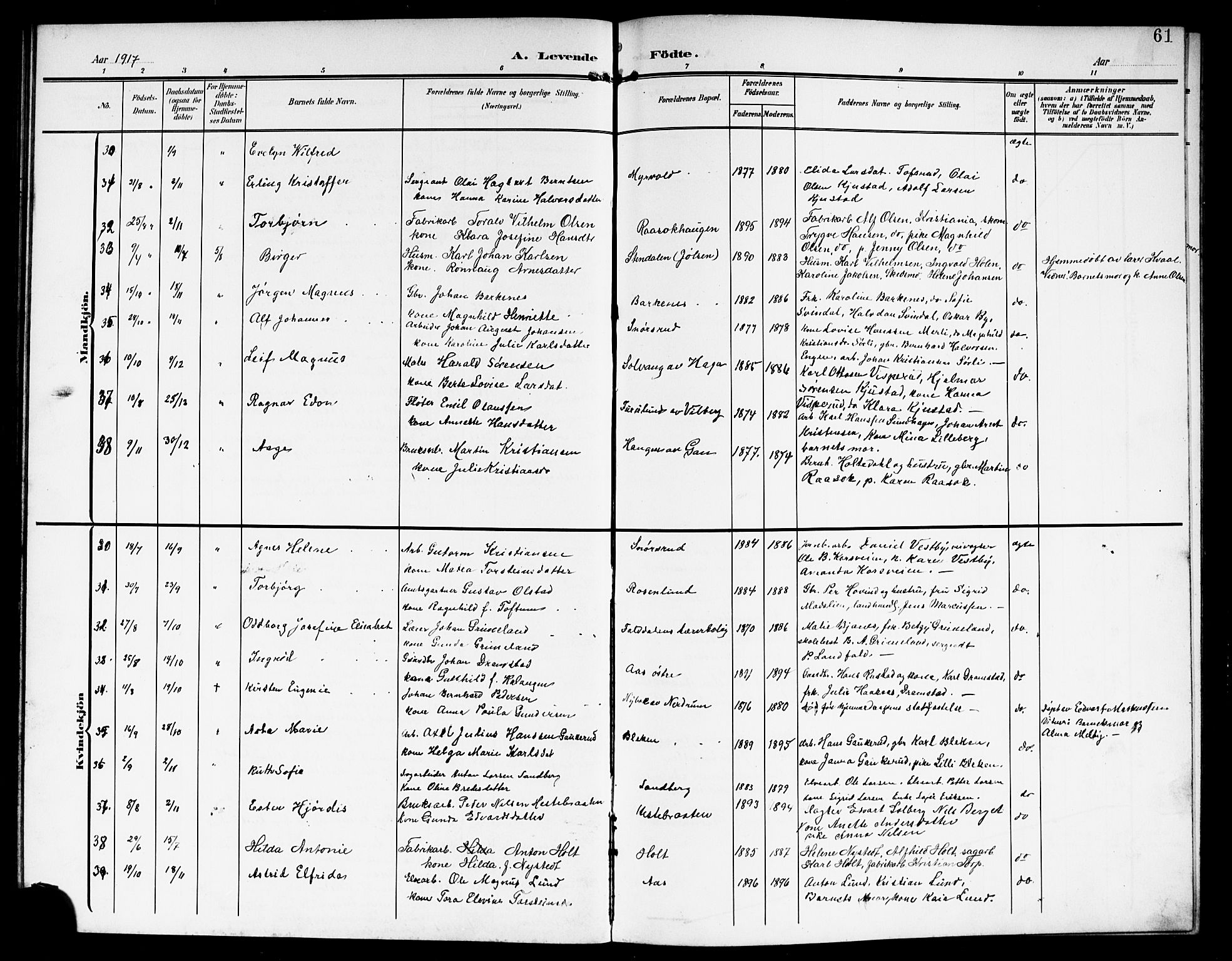 Fet prestekontor Kirkebøker, SAO/A-10370a/G/Ga/L0008: Parish register (copy) no. I 8, 1907-1920, p. 61