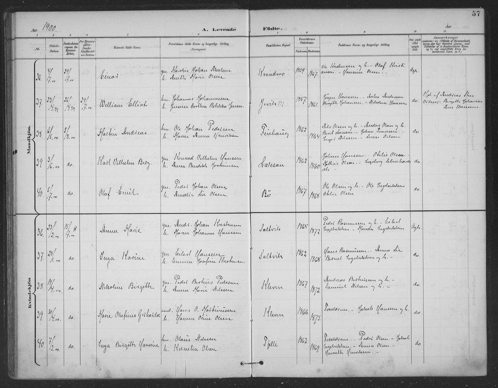 Ministerialprotokoller, klokkerbøker og fødselsregistre - Nordland, AV/SAT-A-1459/863/L0899: Parish register (official) no. 863A11, 1897-1906, p. 57