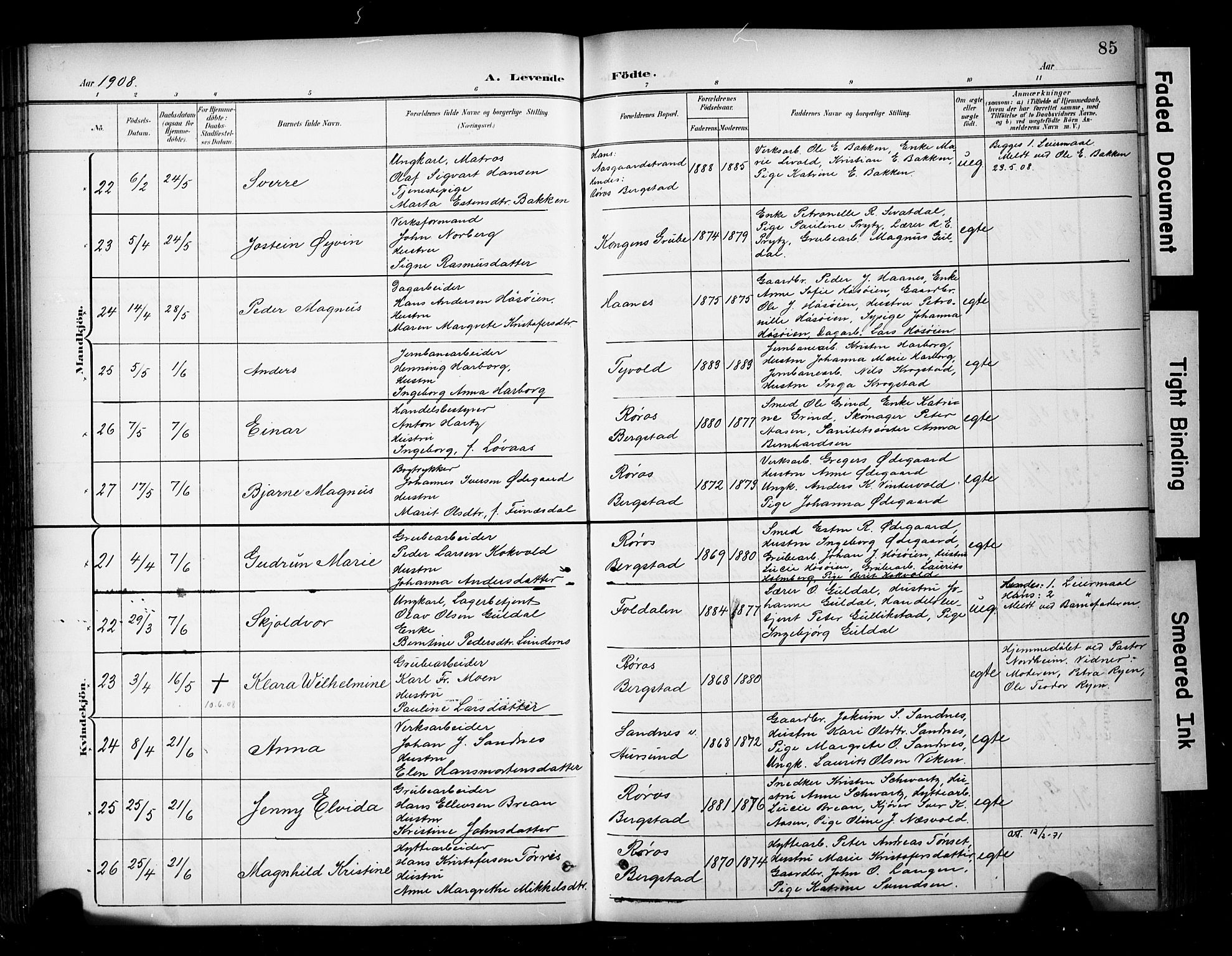 Ministerialprotokoller, klokkerbøker og fødselsregistre - Sør-Trøndelag, AV/SAT-A-1456/681/L0936: Parish register (official) no. 681A14, 1899-1908, p. 85