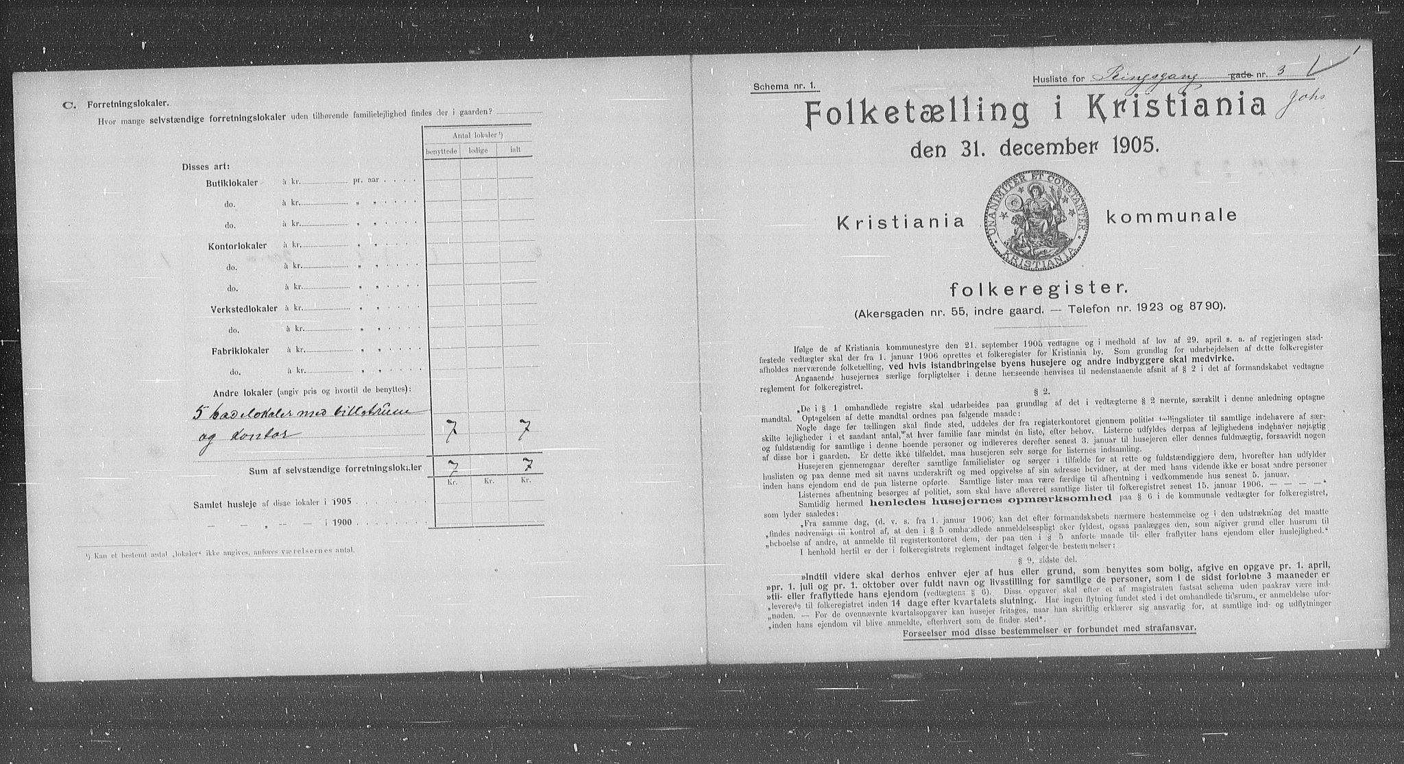 OBA, Municipal Census 1905 for Kristiania, 1905, p. 43807