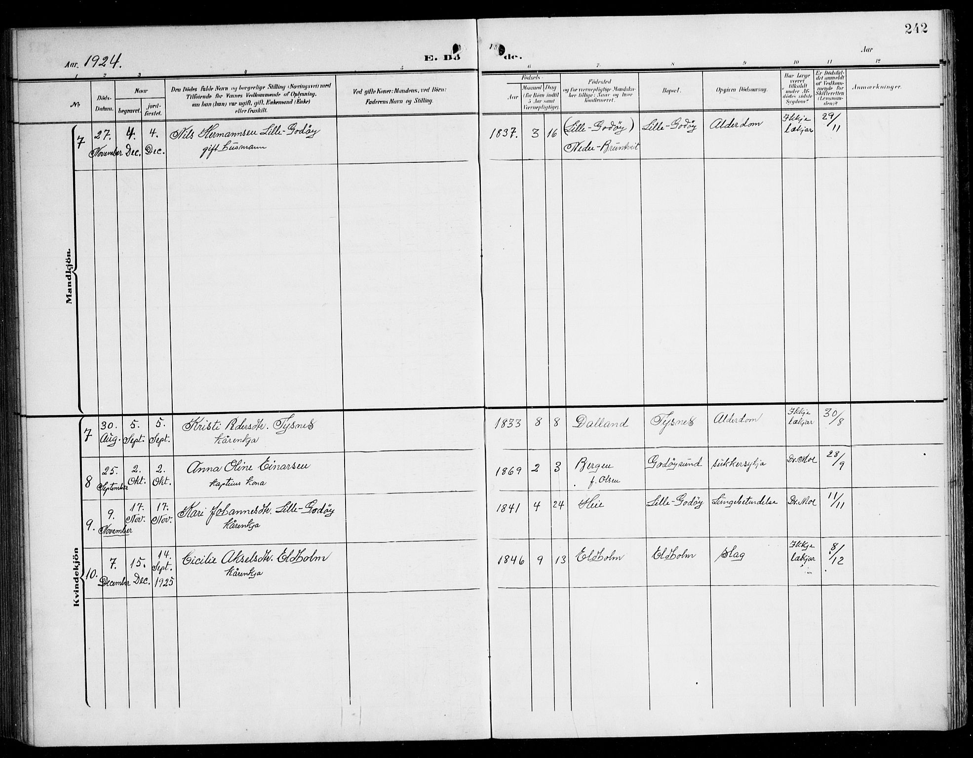 Tysnes sokneprestembete, AV/SAB-A-78601/H/Haa: Parish register (official) no. B 2, 1907-1925, p. 242