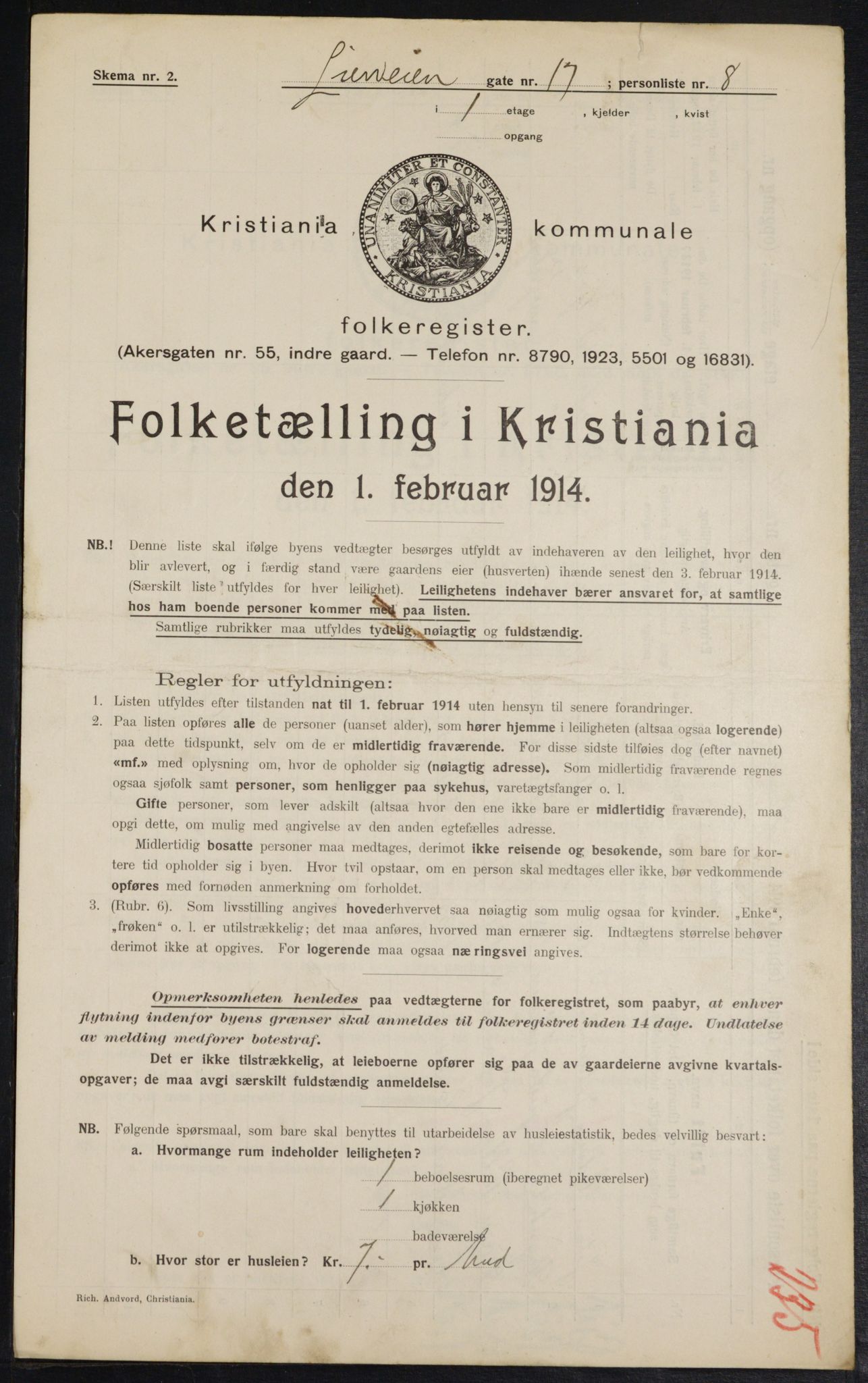 OBA, Municipal Census 1914 for Kristiania, 1914, p. 57442