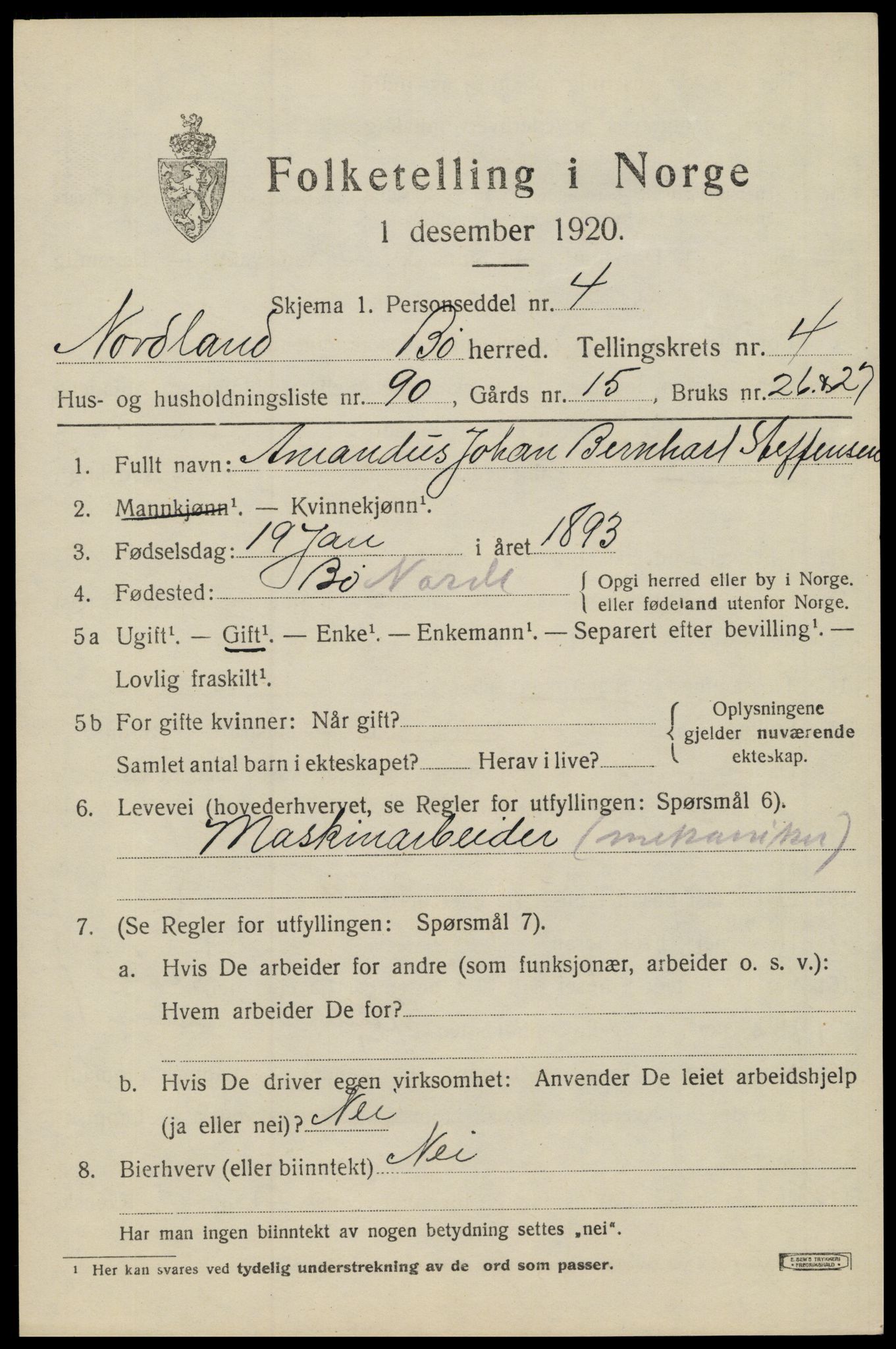 SAT, 1920 census for Bø, 1920, p. 4318