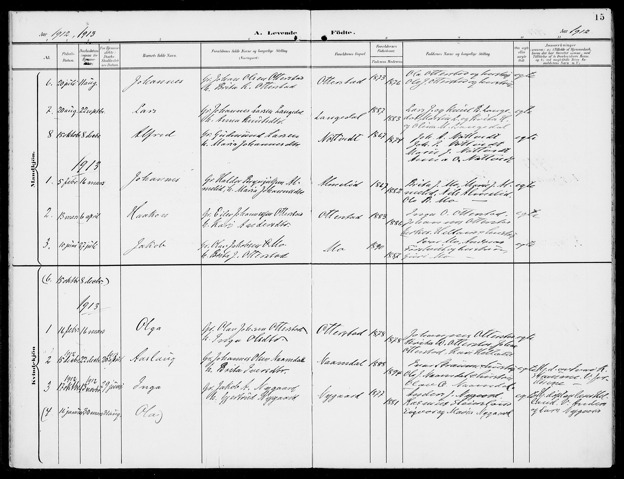 Hosanger sokneprestembete, SAB/A-75801/H/Haa: Parish register (official) no. C  2, 1901-1925, p. 15