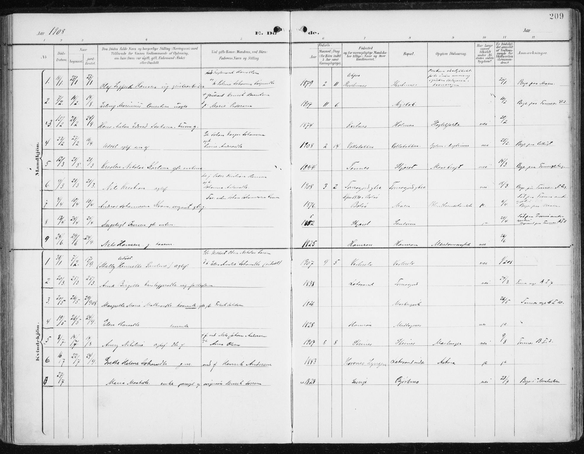Balsfjord sokneprestembete, SATØ/S-1303/G/Ga/L0006kirke: Parish register (official) no. 6, 1897-1909, p. 209