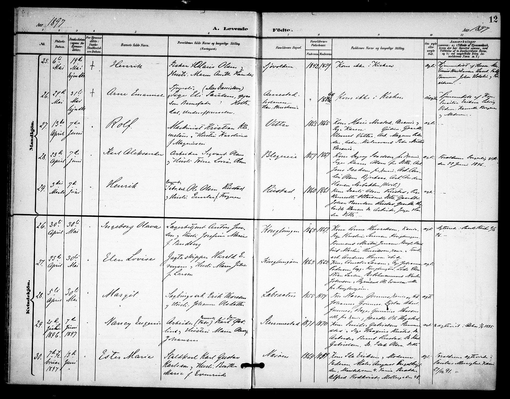 Asker prestekontor Kirkebøker, AV/SAO-A-10256a/F/Fa/L0015: Parish register (official) no. I 15, 1896-1915, p. 12