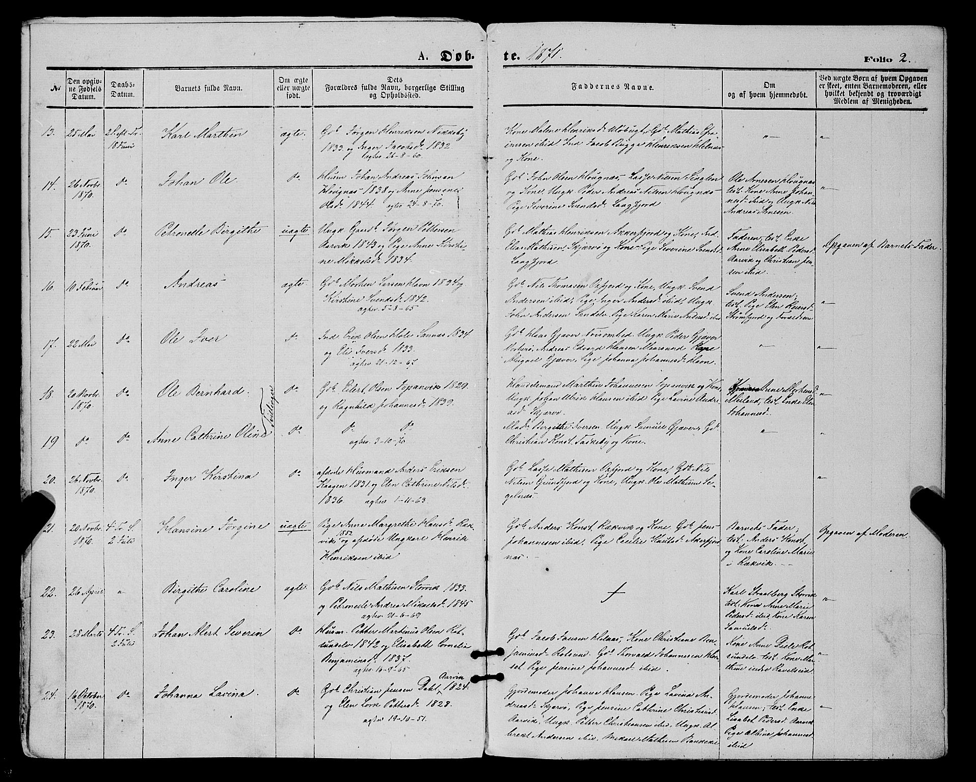Skjervøy sokneprestkontor, SATØ/S-1300/H/Ha/Haa/L0008kirke: Parish register (official) no. 8, 1871-1877, p. 2