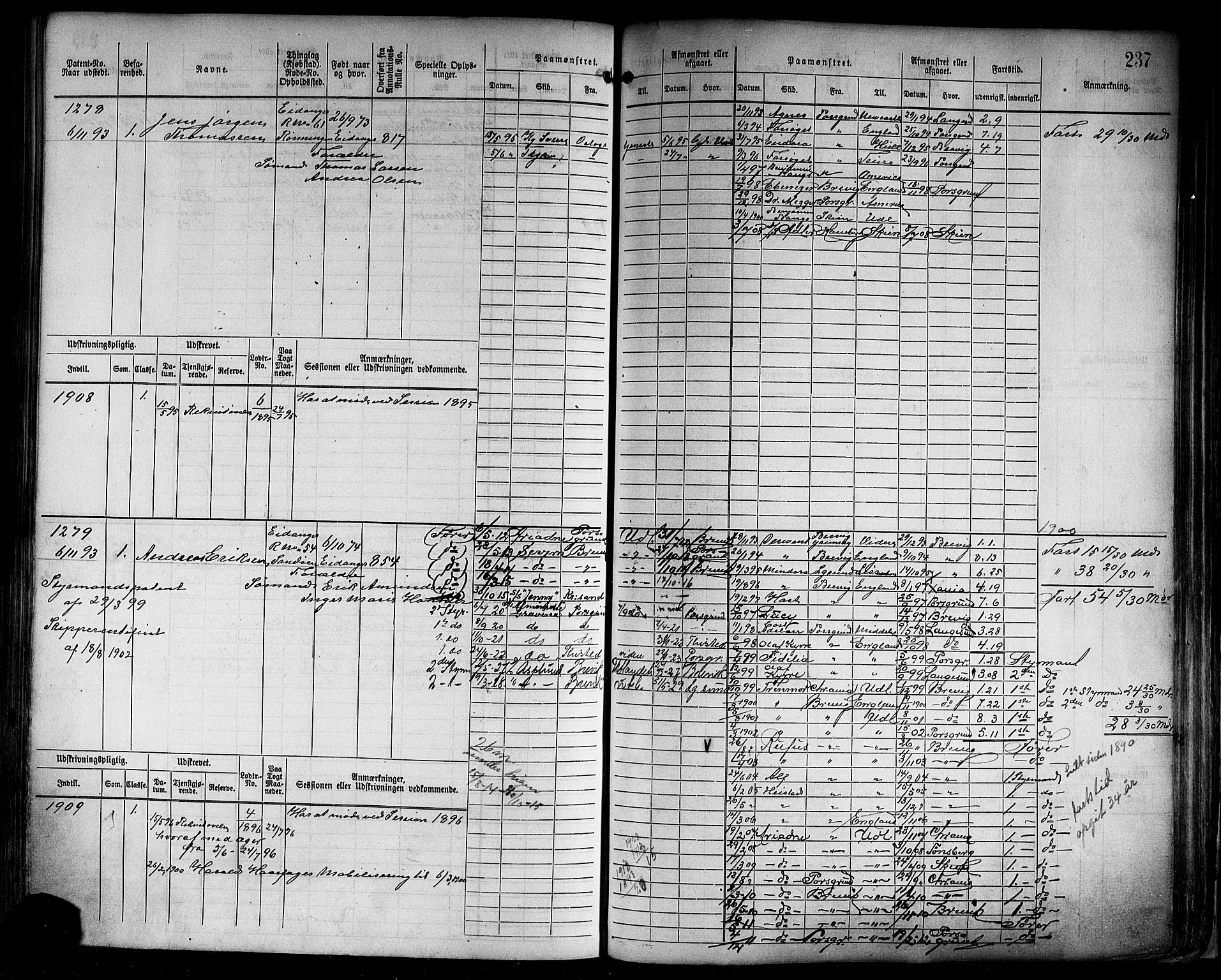 Brevik innrulleringskontor, AV/SAKO-A-833/F/Fb/L0004: Hovedrulle, 1878-1897, p. 246