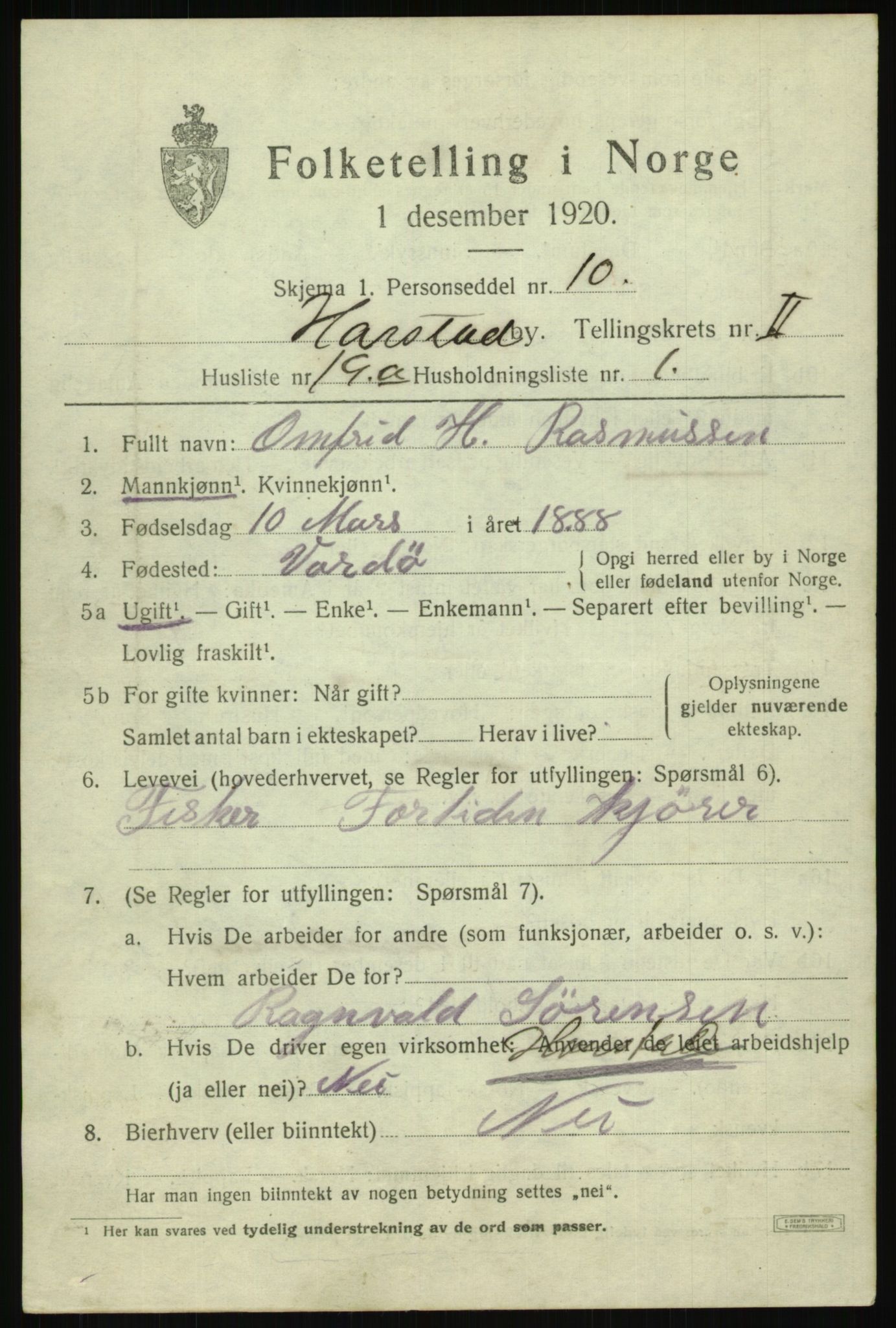 SATØ, 1920 census for Harstad, 1920, p. 4498