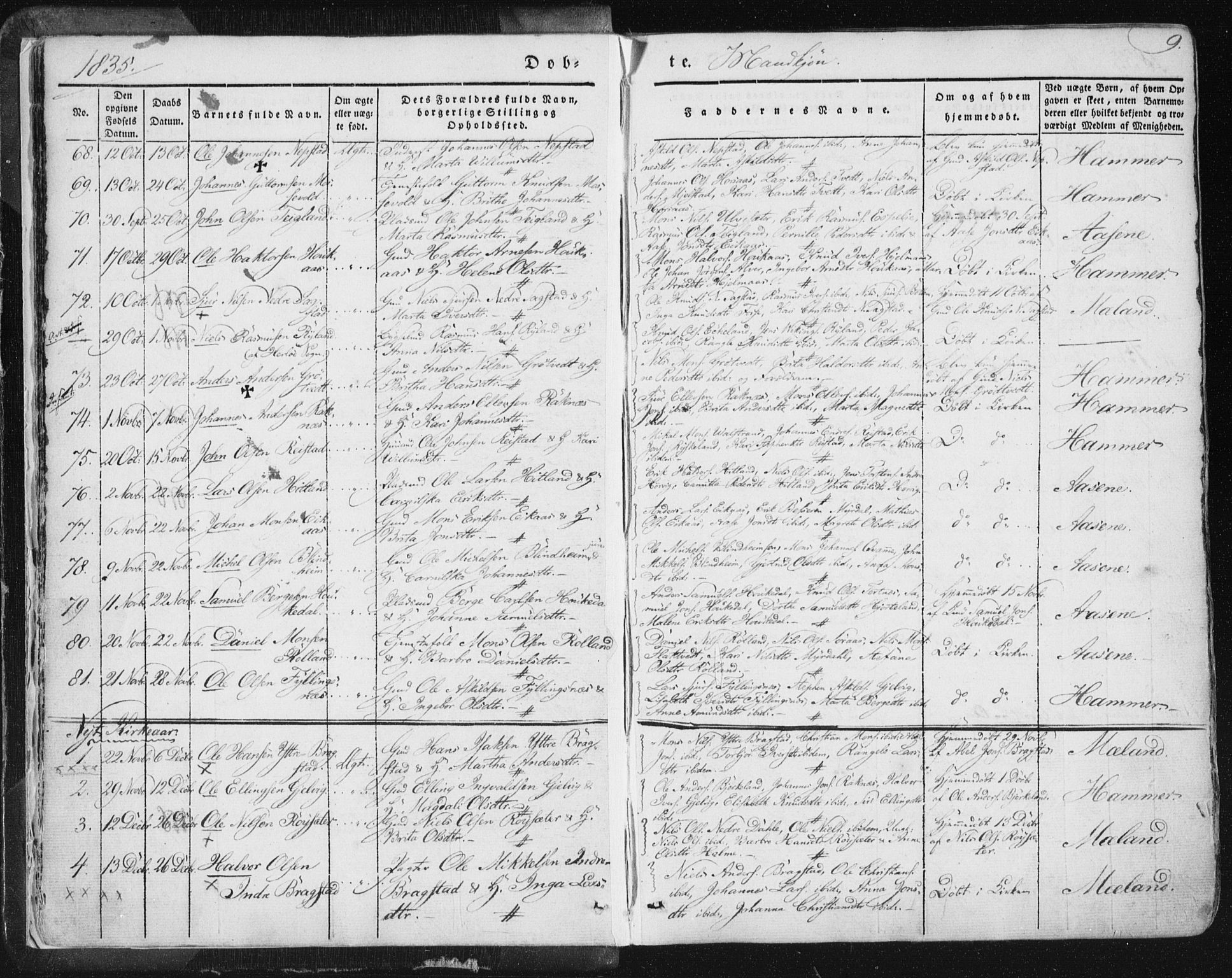 Hamre sokneprestembete, AV/SAB-A-75501/H/Ha/Haa/Haaa/L0012: Parish register (official) no. A 12, 1834-1845, p. 9