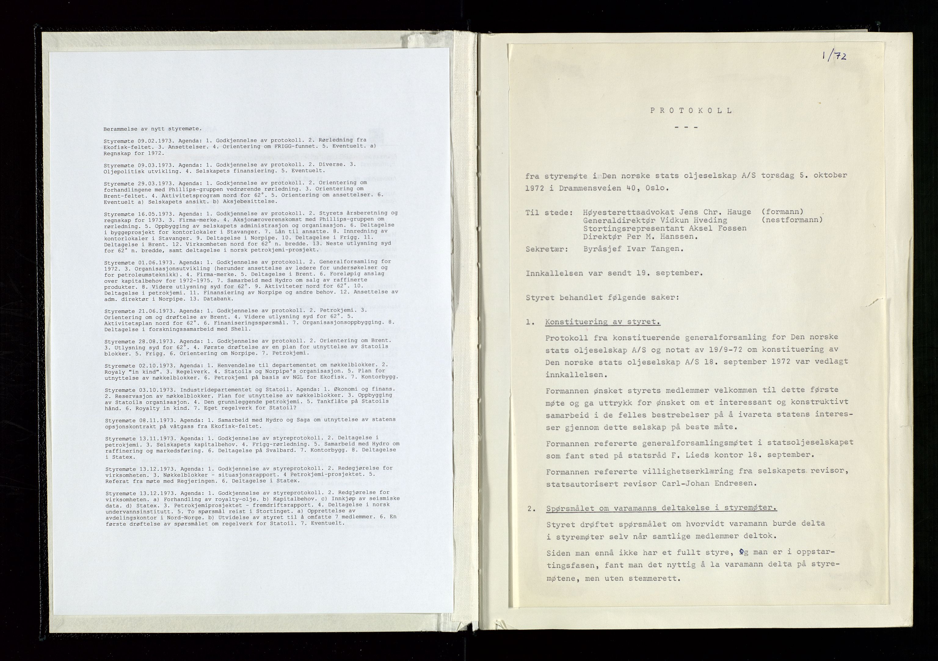 Pa 1339 - Statoil ASA, SAST/A-101656/0001/A/Ab/Aba/L0001: Styremøteprotokoller, 05.10.1972 til 14.12.1978, 1972-1978, p. 3