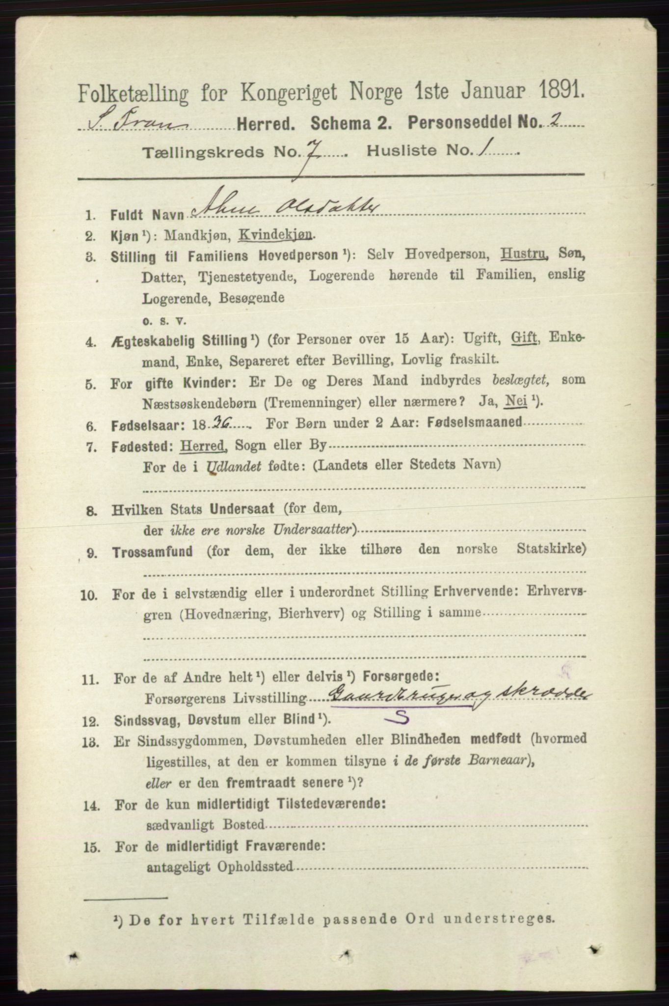 RA, 1891 census for 0519 Sør-Fron, 1891, p. 3057