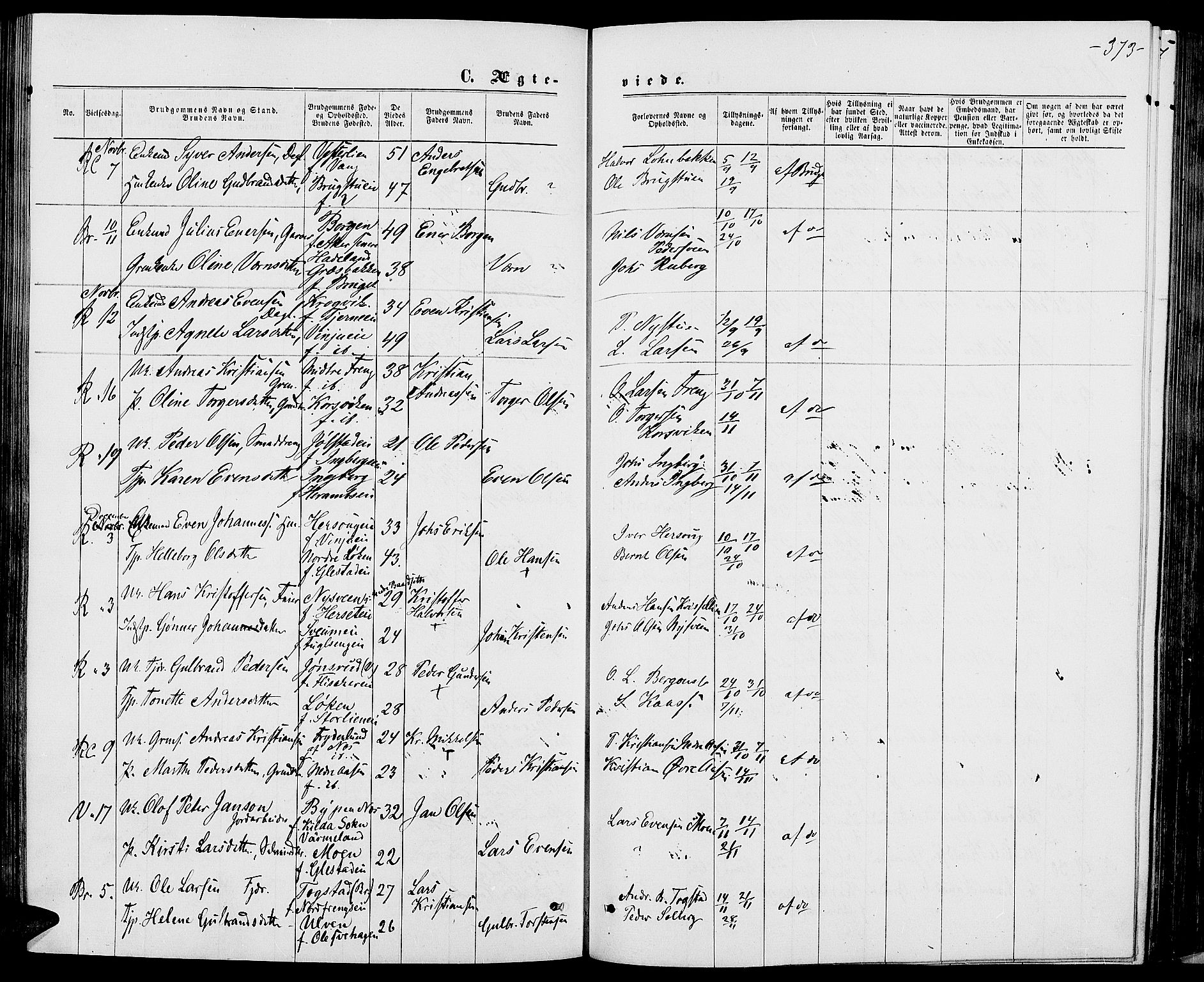 Ringsaker prestekontor, AV/SAH-PREST-014/L/La/L0008: Parish register (copy) no. 8, 1870-1878, p. 373