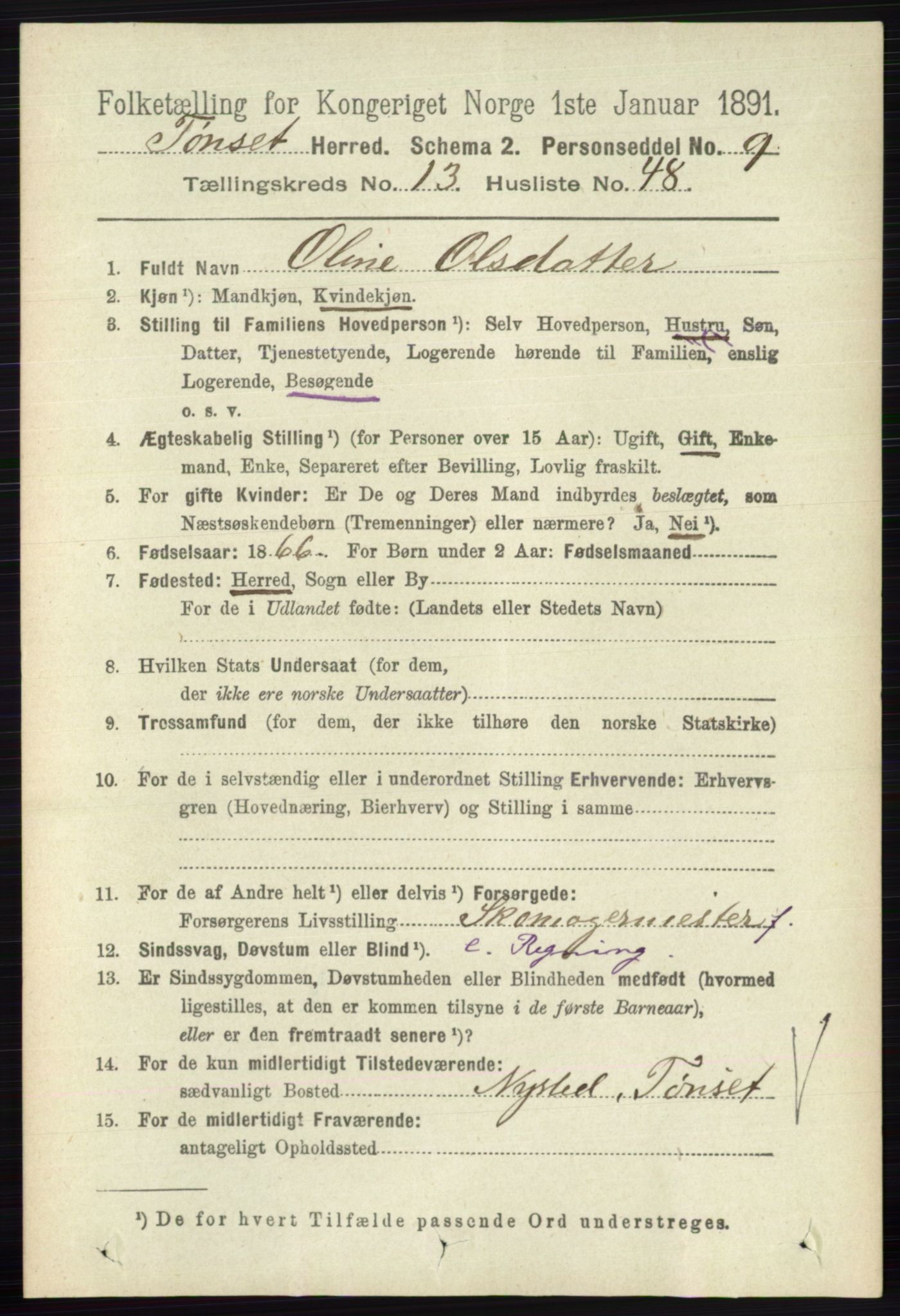 RA, 1891 census for 0437 Tynset, 1891, p. 3786