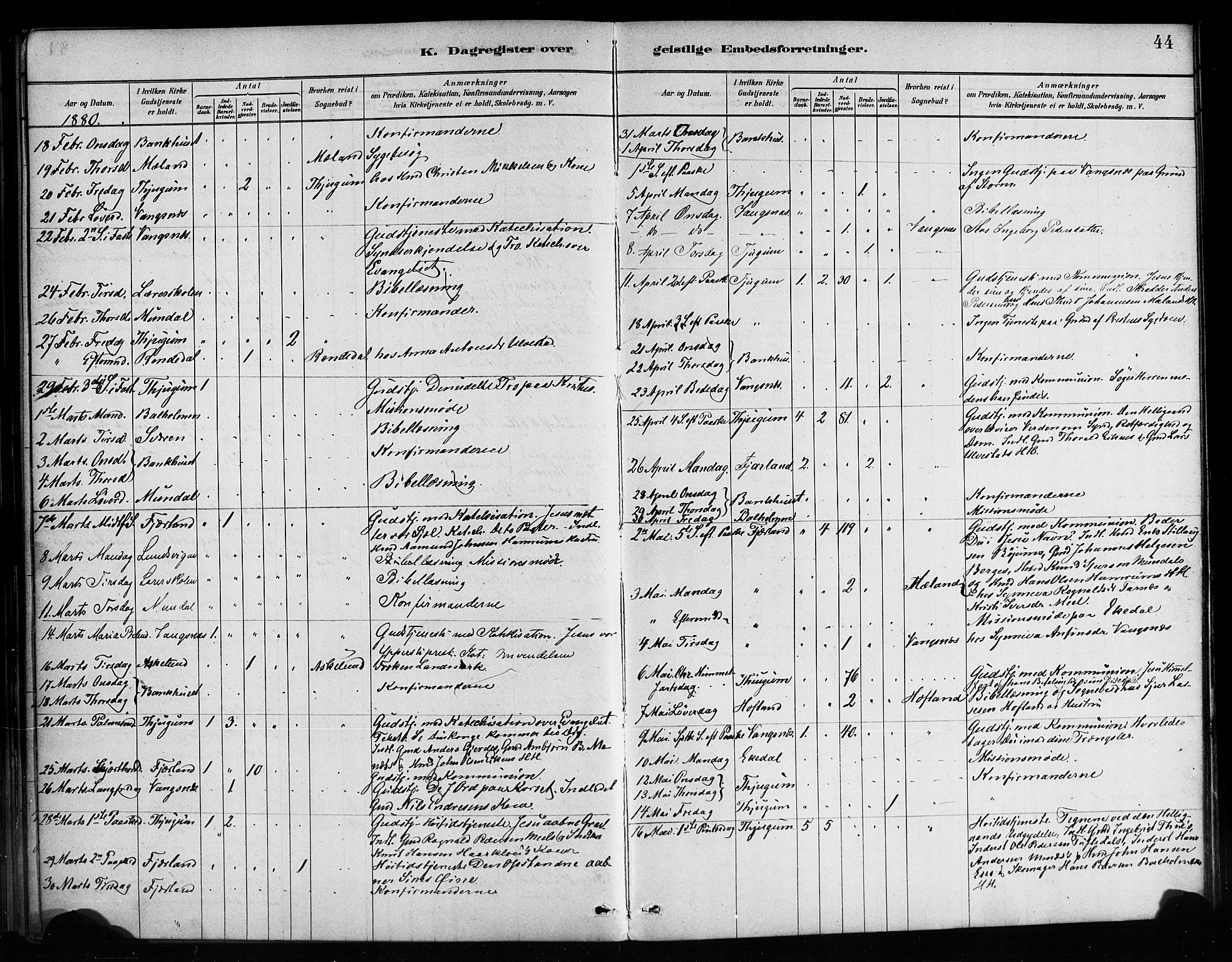 Balestrand sokneprestembete, AV/SAB-A-79601/H/Haa/Haaa/L0004: Parish register (official) no. A 4 / 1, 1879-1888, p. 44