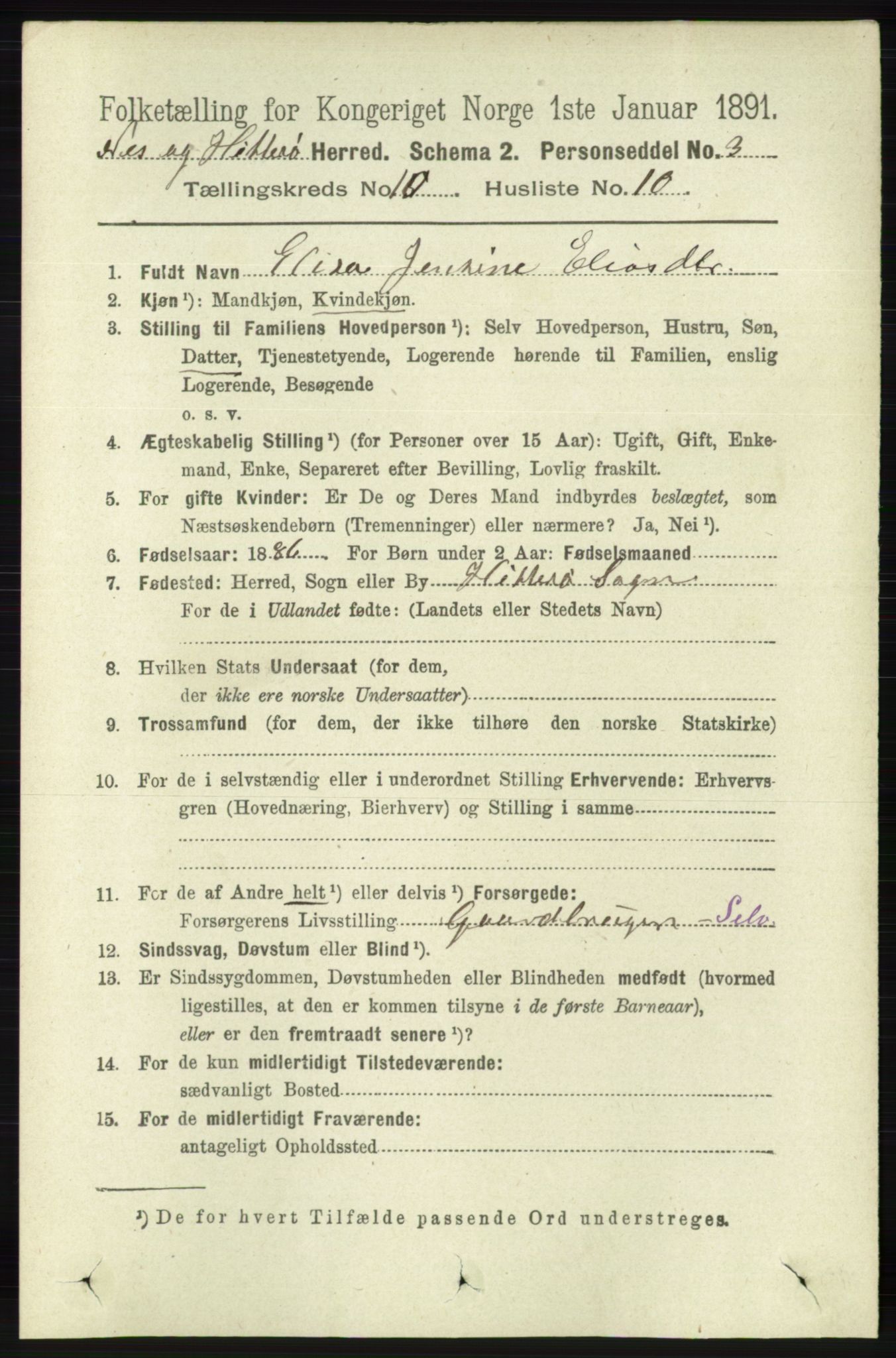 RA, 1891 census for 1043 Hidra og Nes, 1891, p. 4190