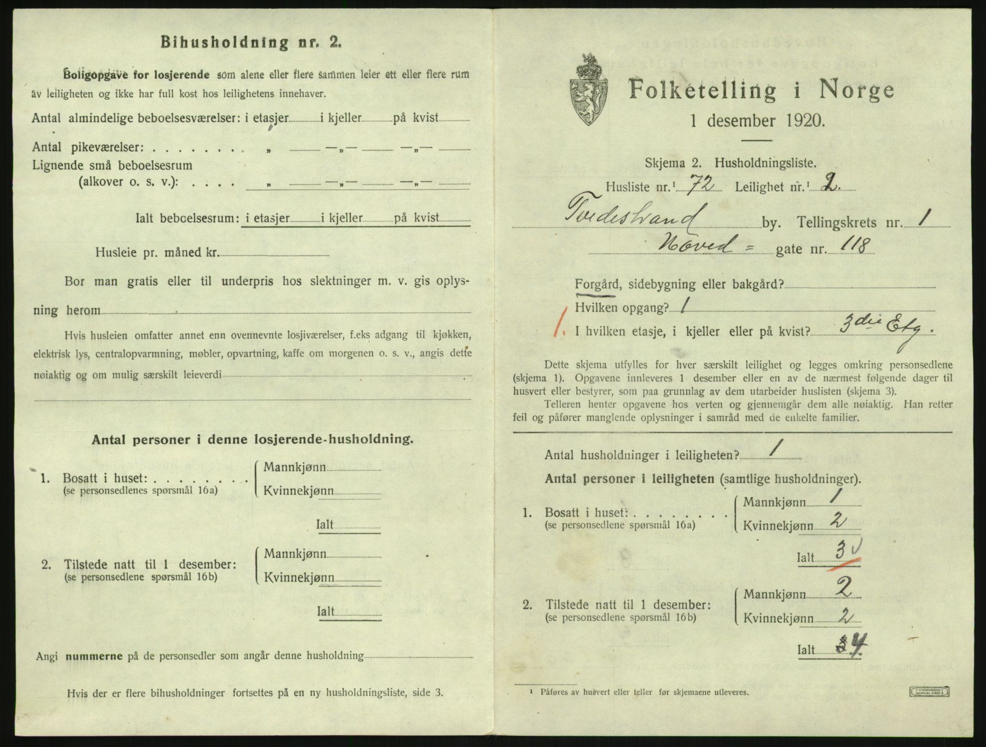 SAK, 1920 census for Tvedestrand, 1920, p. 807