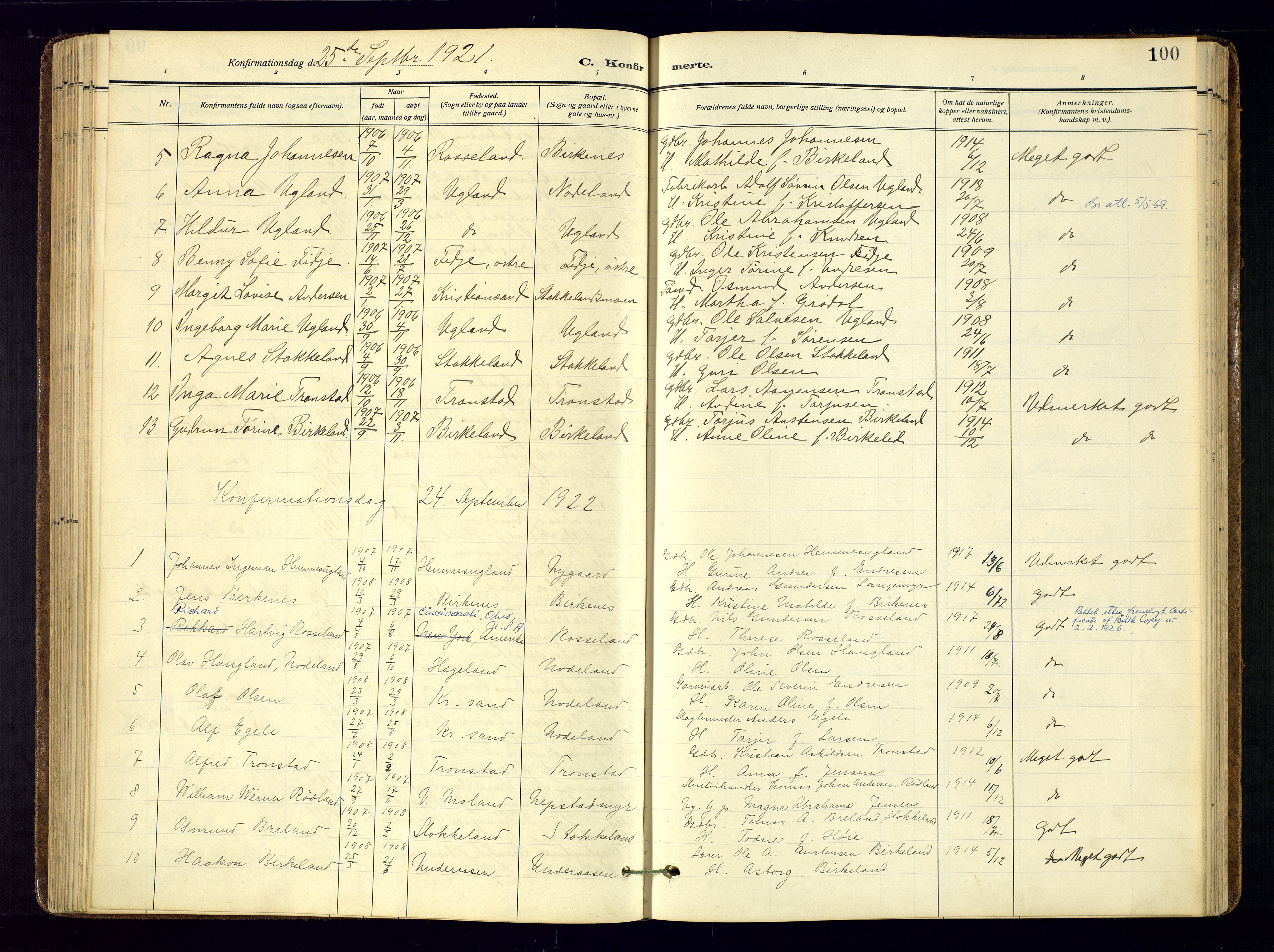 Søgne sokneprestkontor, AV/SAK-1111-0037/F/Fa/Faa/L0004: Parish register (official) no. A 4, 1911-1945, p. 100