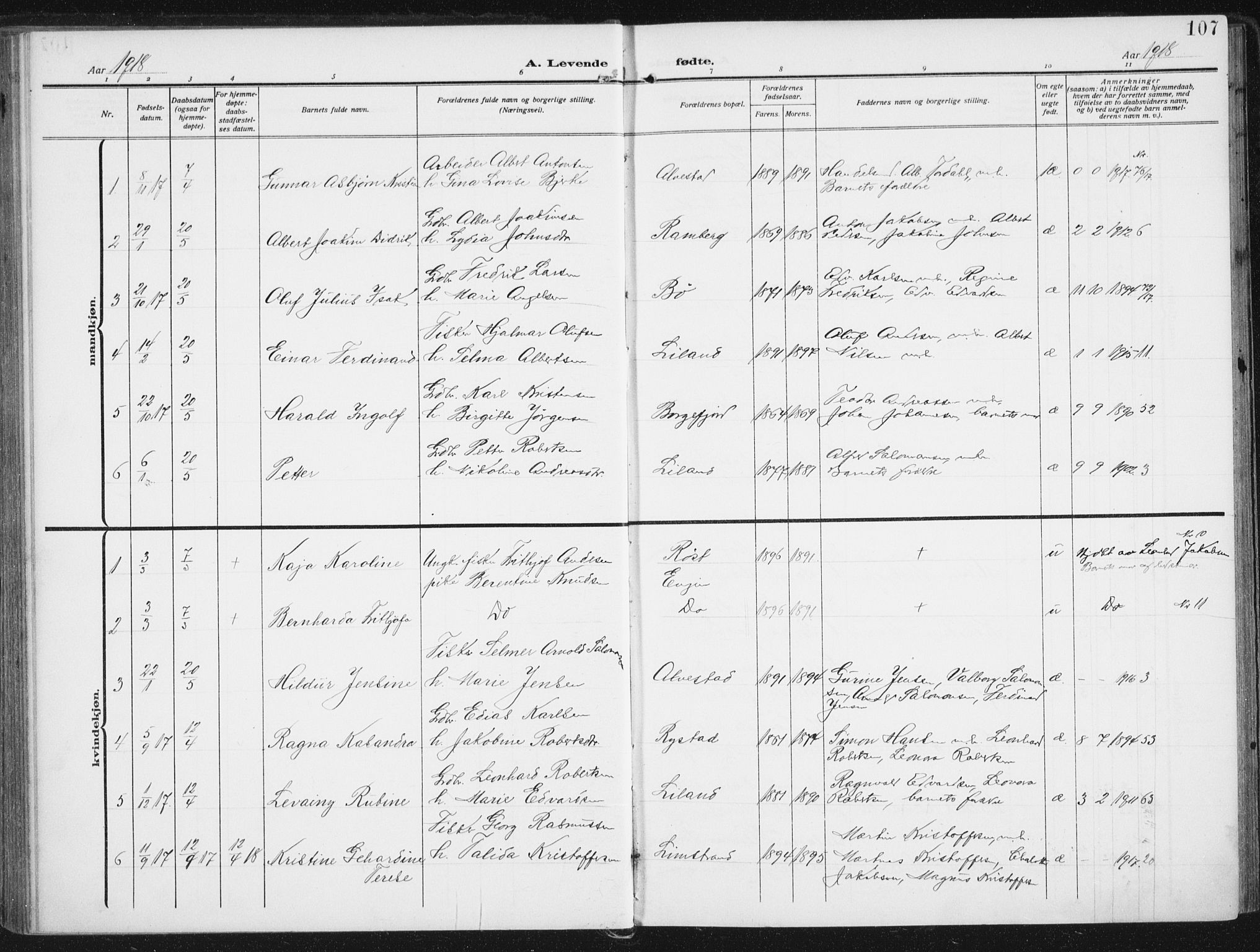 Ministerialprotokoller, klokkerbøker og fødselsregistre - Nordland, SAT/A-1459/880/L1135: Parish register (official) no. 880A09, 1908-1919, p. 107