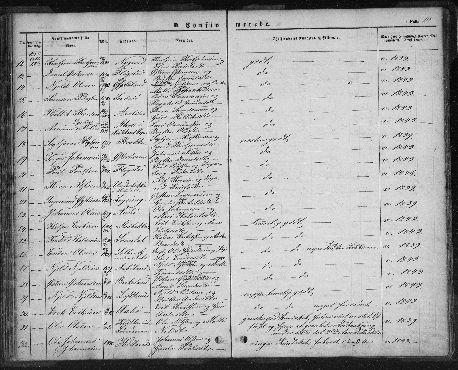 Sand sokneprestkontor, AV/SAST-A-101848/01/III/L0002: Parish register (official) no. A 2, 1838-1859, p. 114