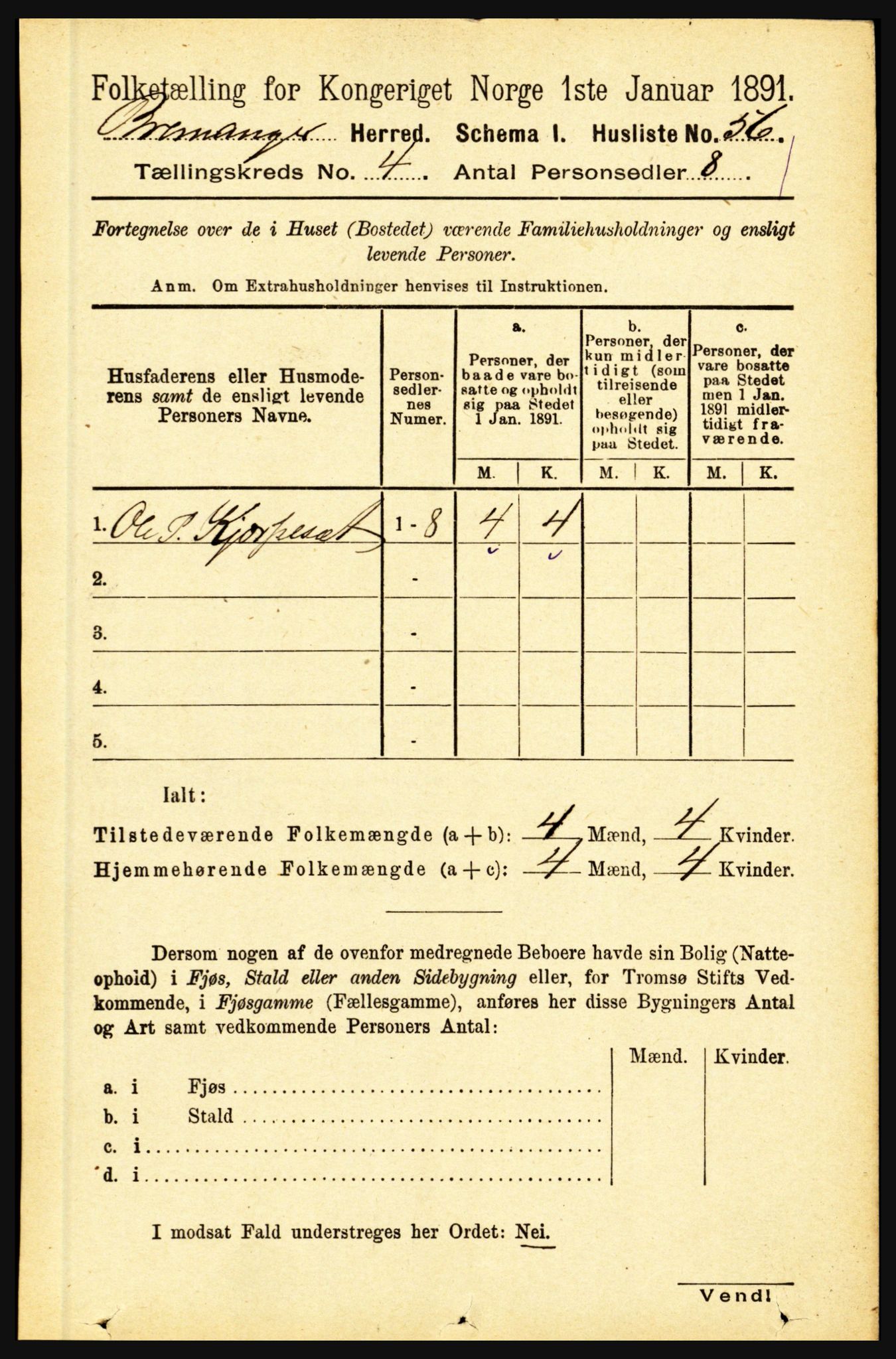 RA, 1891 census for 1438 Bremanger, 1891, p. 1502