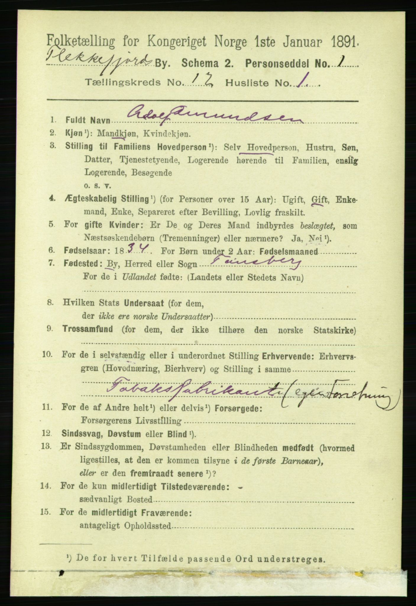 RA, 1891 census for 1004 Flekkefjord, 1891, p. 1691