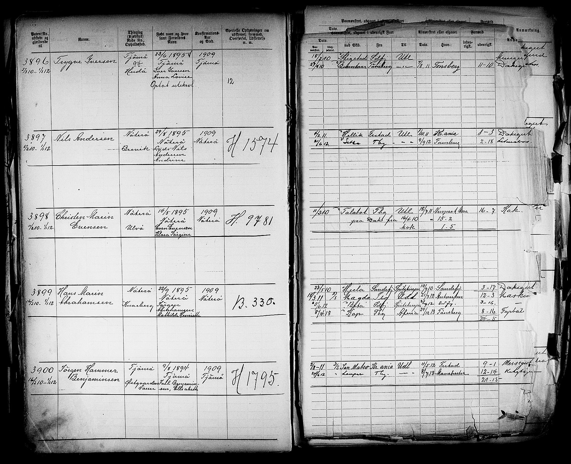 Tønsberg innrulleringskontor, AV/SAKO-A-786/F/Fb/L0005: Annotasjonsrulle Patent nr. 2401-4080, 1904-1910, p. 303