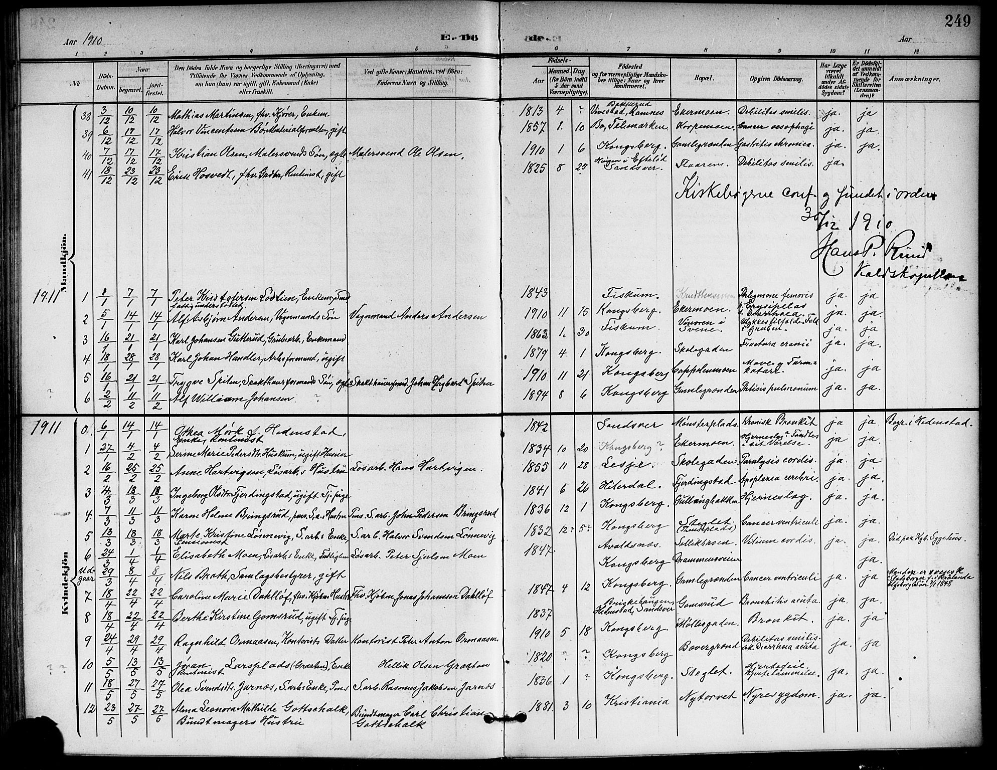 Kongsberg kirkebøker, AV/SAKO-A-22/G/Ga/L0007: Parish register (copy) no. 7, 1901-1915, p. 249