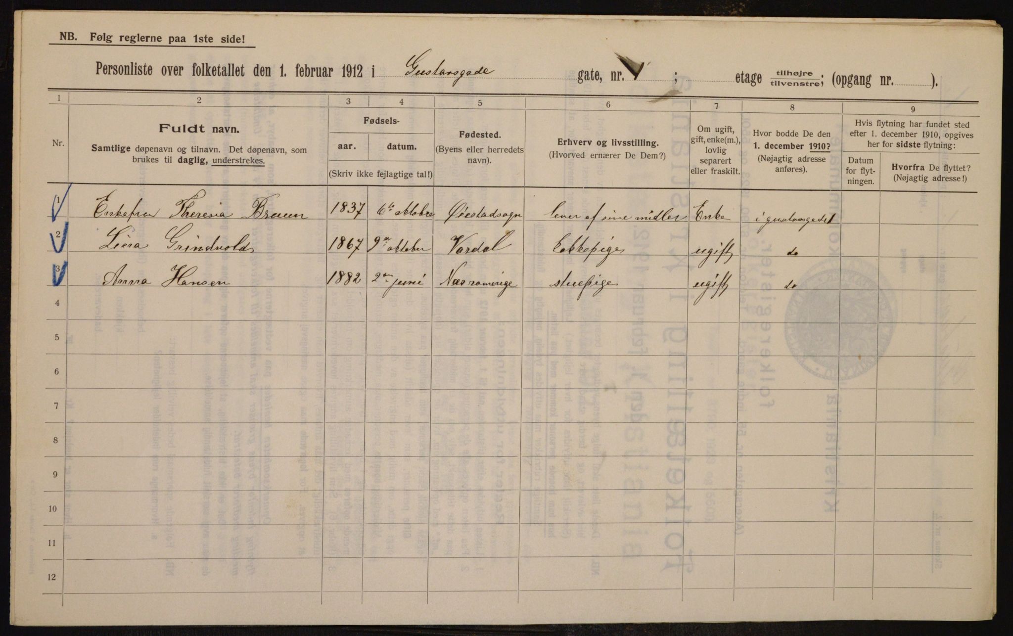 OBA, Municipal Census 1912 for Kristiania, 1912, p. 32450