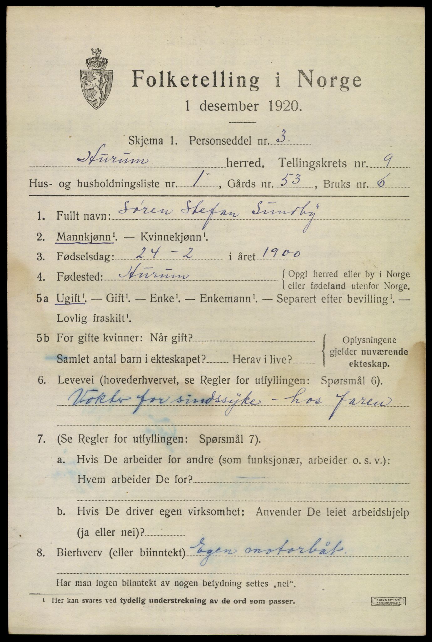 SAKO, 1920 census for Hurum, 1920, p. 11984