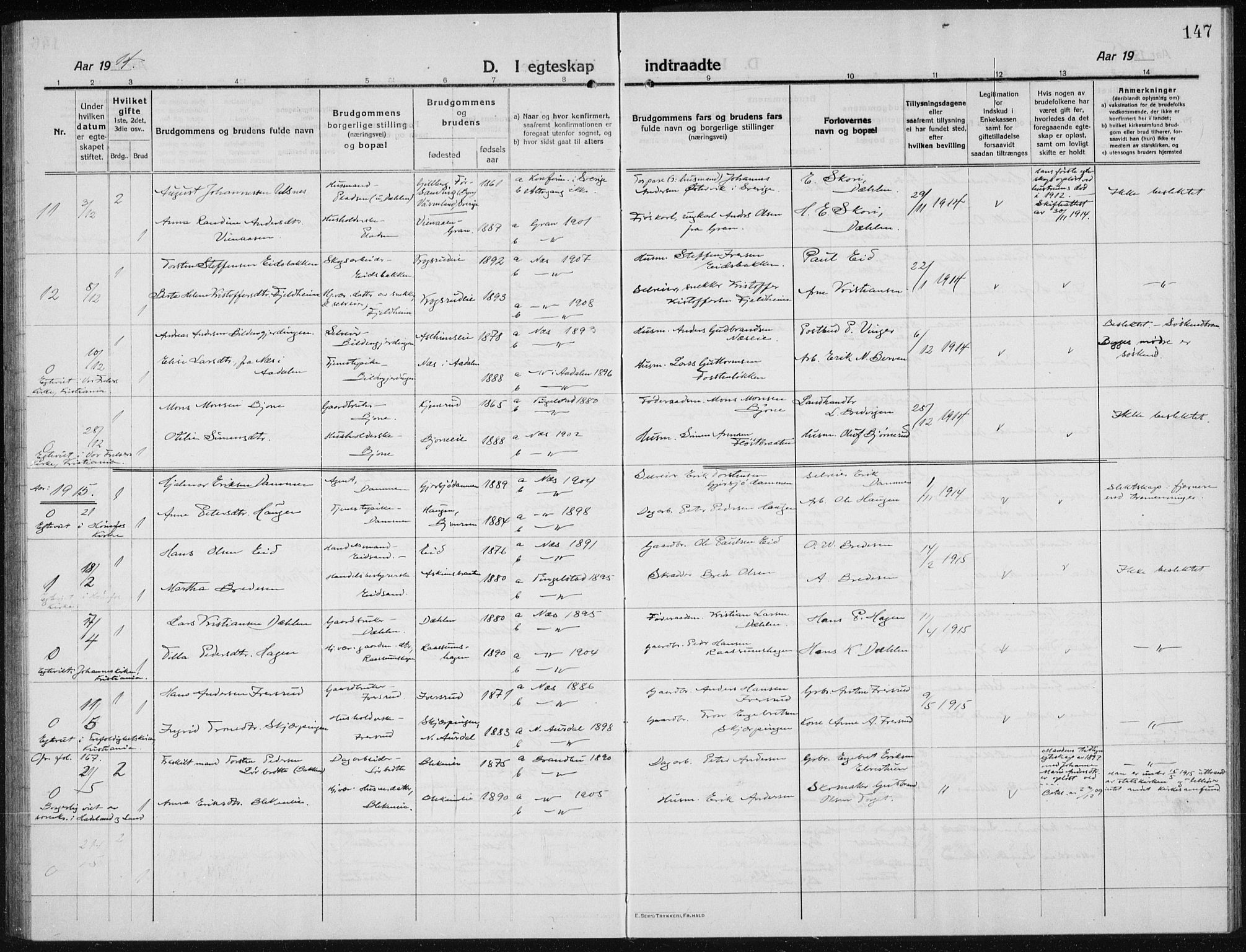 Brandbu prestekontor, SAH/PREST-114/H/Ha/Hab/L0001: Parish register (copy) no. 1, 1914-1937, p. 147