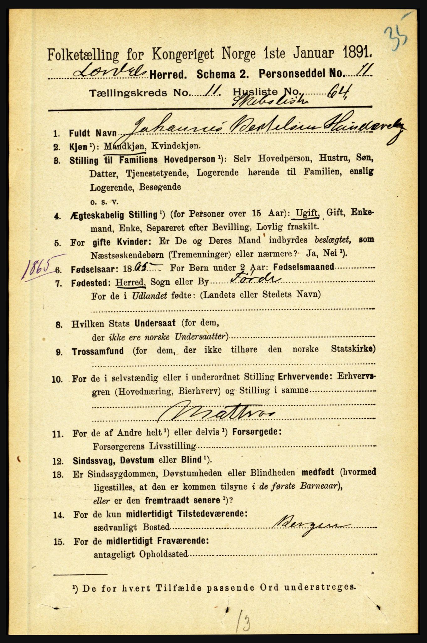 RA, 1891 census for 1422 Lærdal, 1891, p. 2503